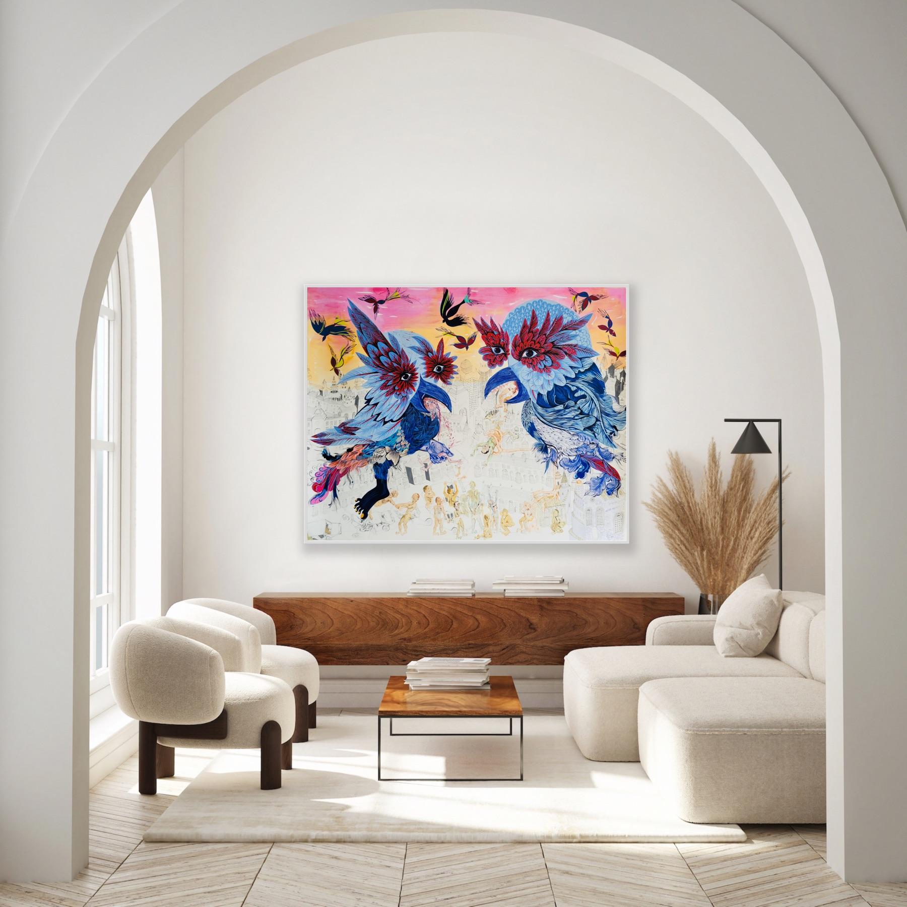 Surrealist Large Painting Royal College of Art LGBTQ+ Female Birds of Prey For Sale 8