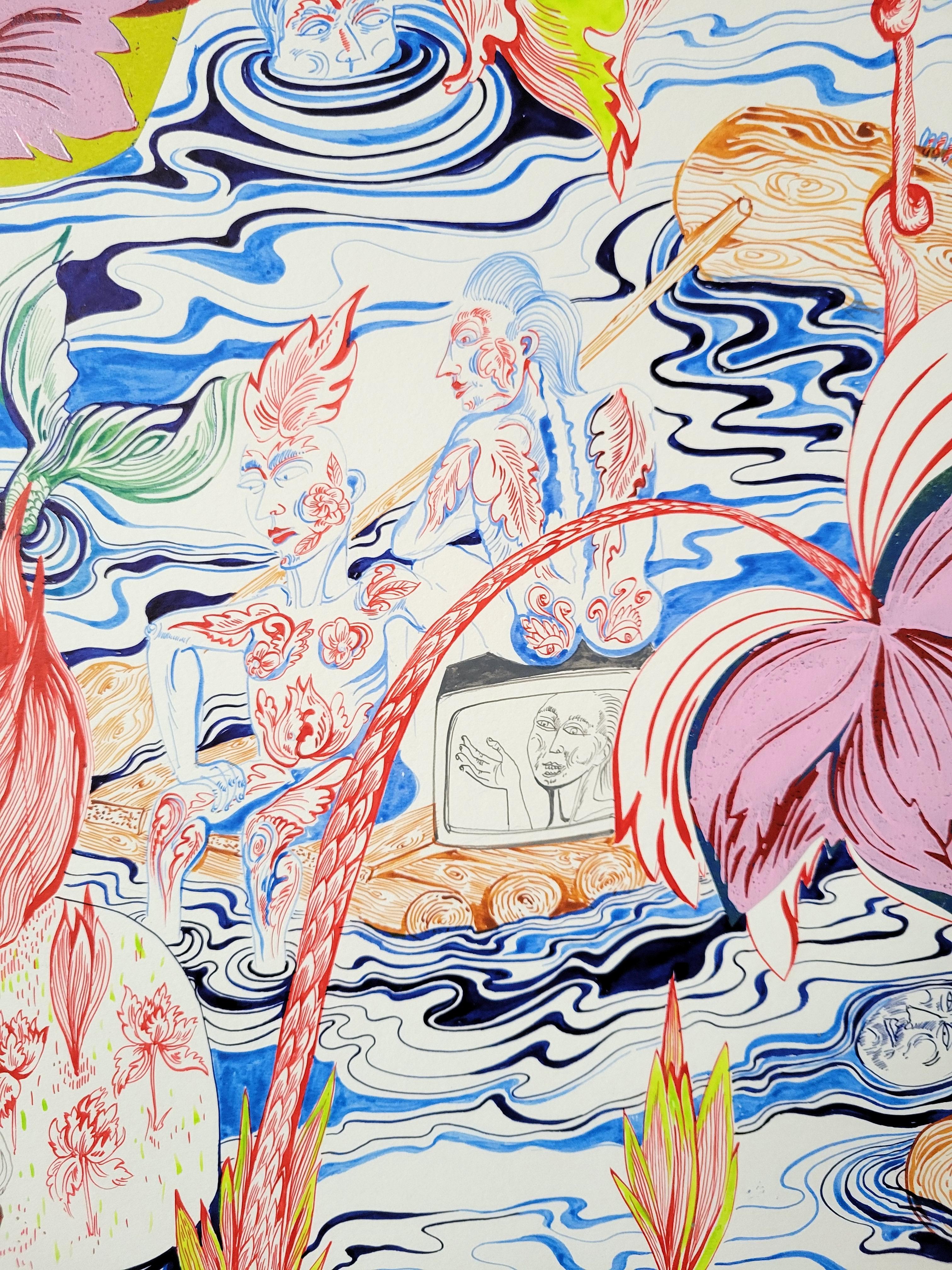 Surrealist Large Painting Royal College of Art LGBTQ+ Female Blue Green Water For Sale 9
