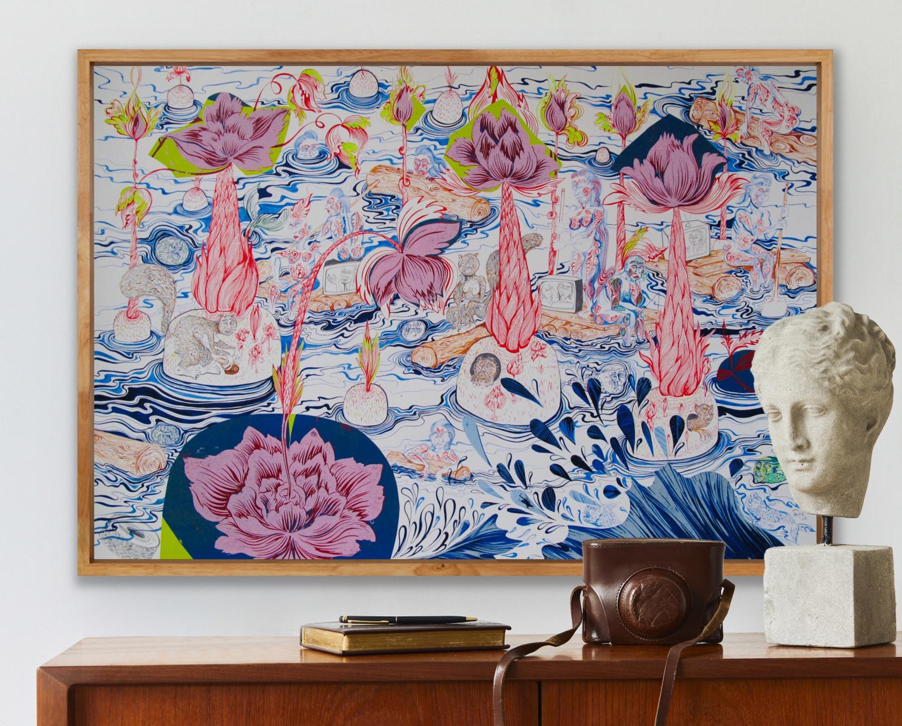 Surrealist Large Painting Royal College of Art LGBTQ+ Female Blue Green Water For Sale 13