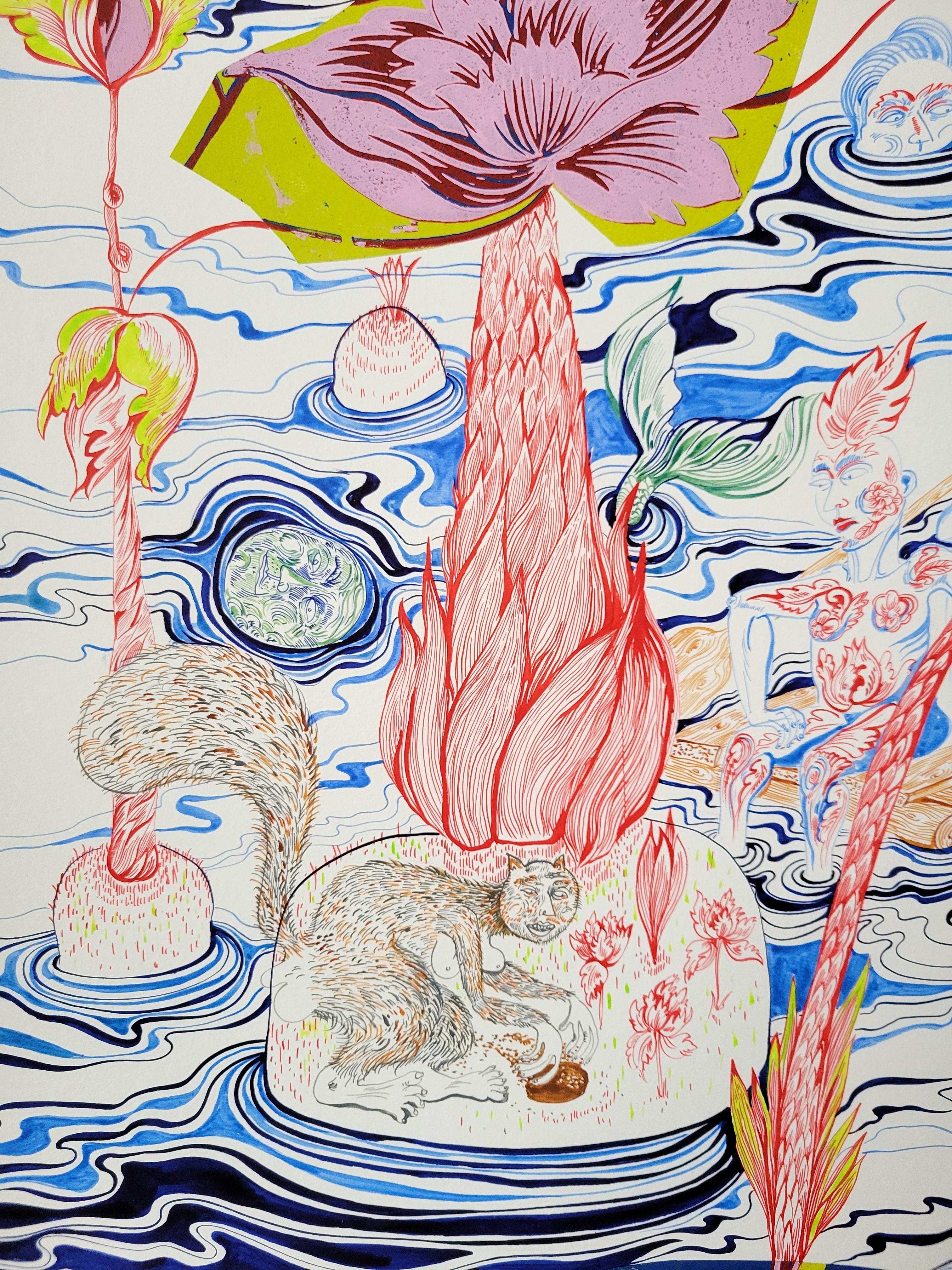 Surrealist Large Painting Royal College of Art LGBTQ+ Female Blue Green Water For Sale 1