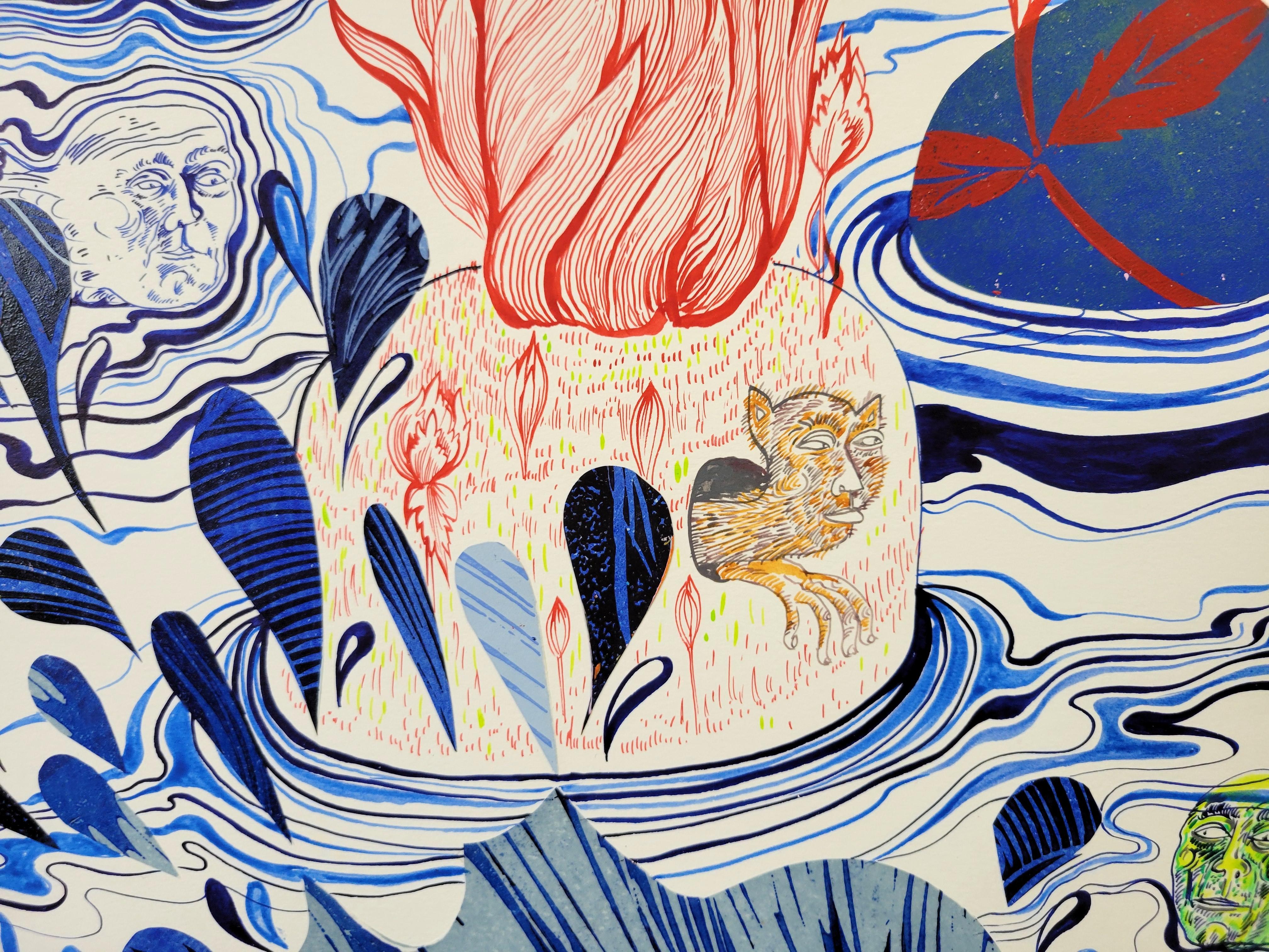 Surrealist Large Painting Royal College of Art LGBTQ+ Female Blue Green Water For Sale 3