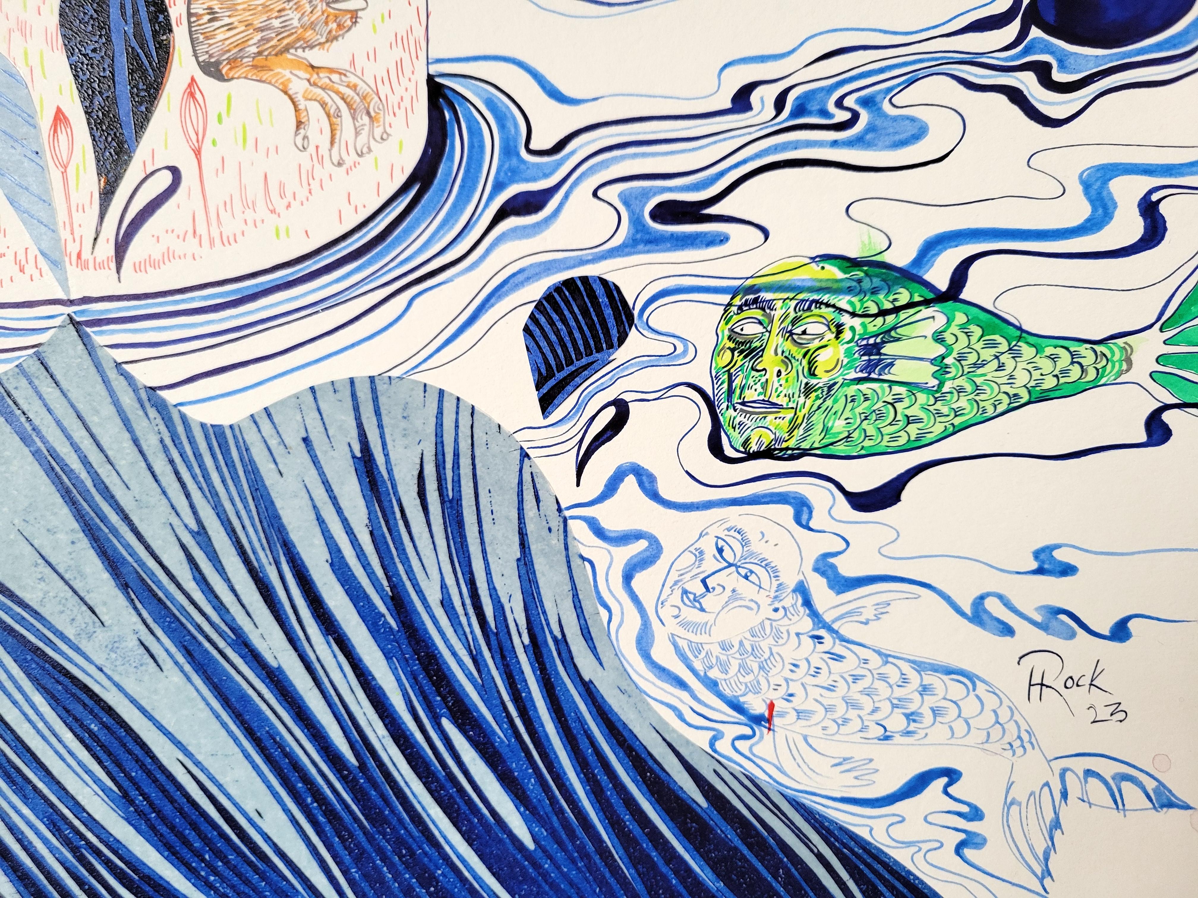 Surrealist Large Painting Royal College of Art LGBTQ+ Female Blue Green Water For Sale 5