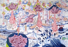 Pintura surrealista de gran tamaño Royal College of Art LGBTQ+ Mujer Azul Verde Agua