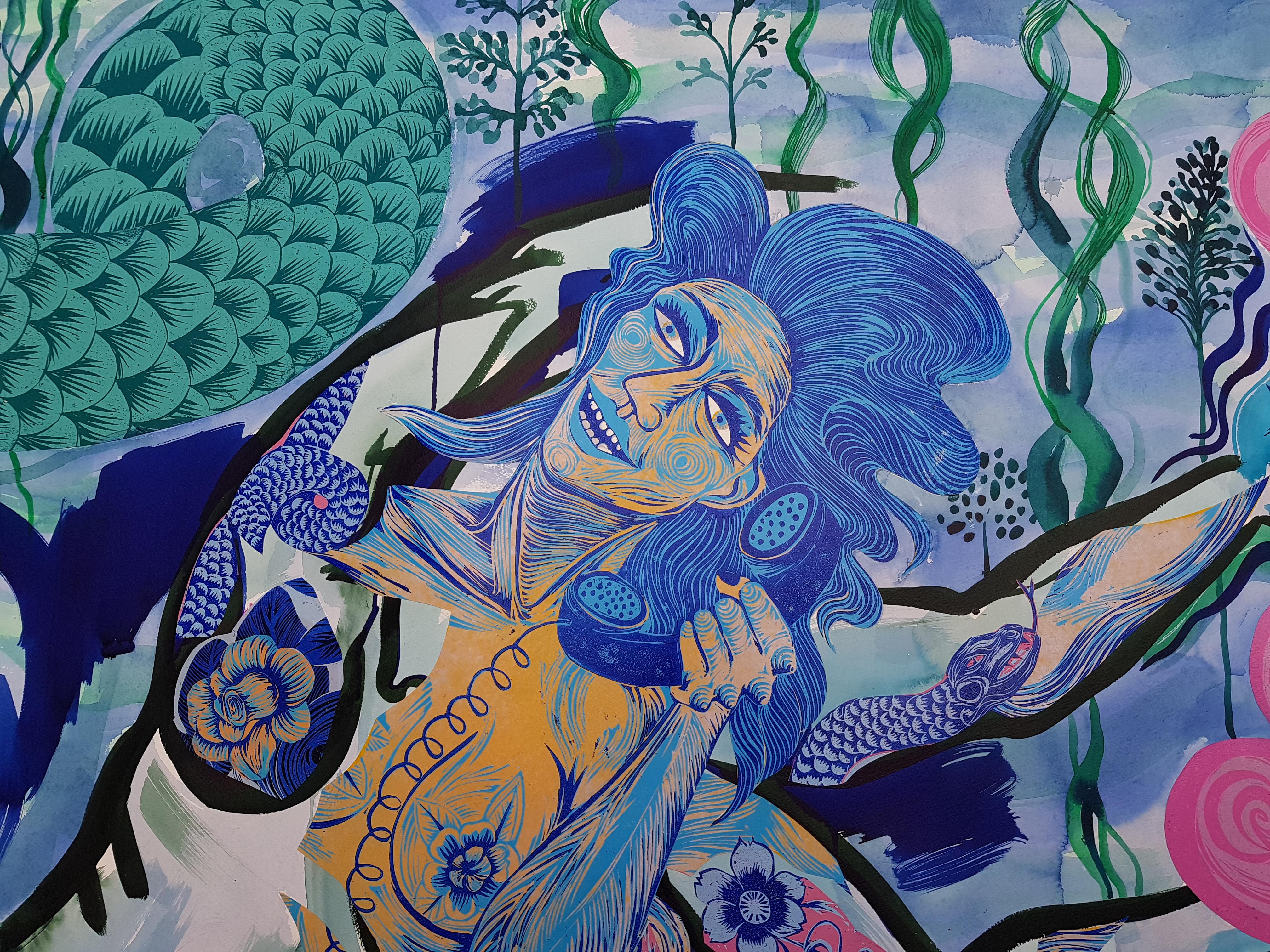 Grande peinture du Royal College of Art LGBTQ+ Femme bleue de l'eau en vente 4