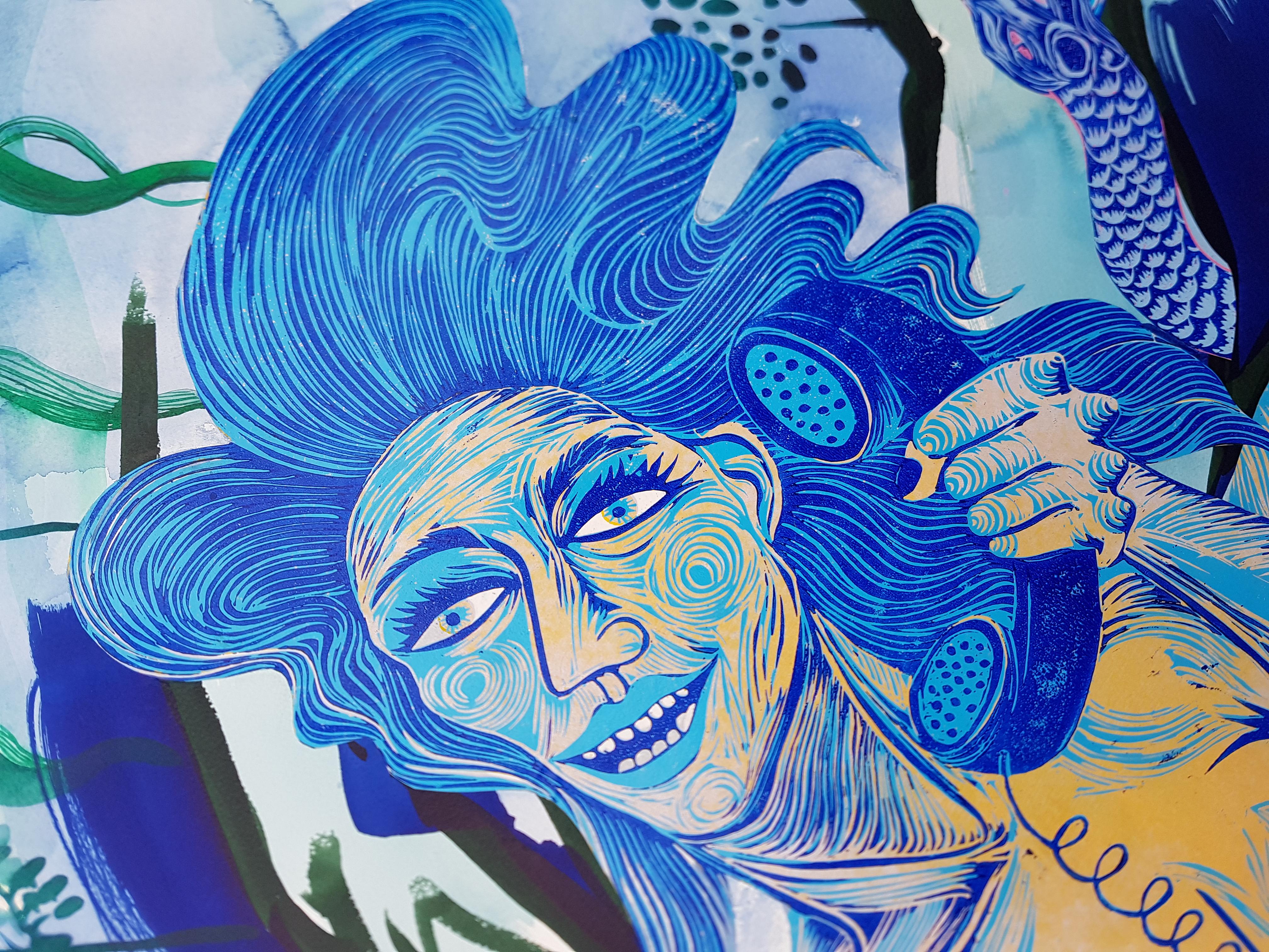 Grande peinture du Royal College of Art LGBTQ+ Femme bleue de l'eau - Surréalisme Painting par Isabel Rock