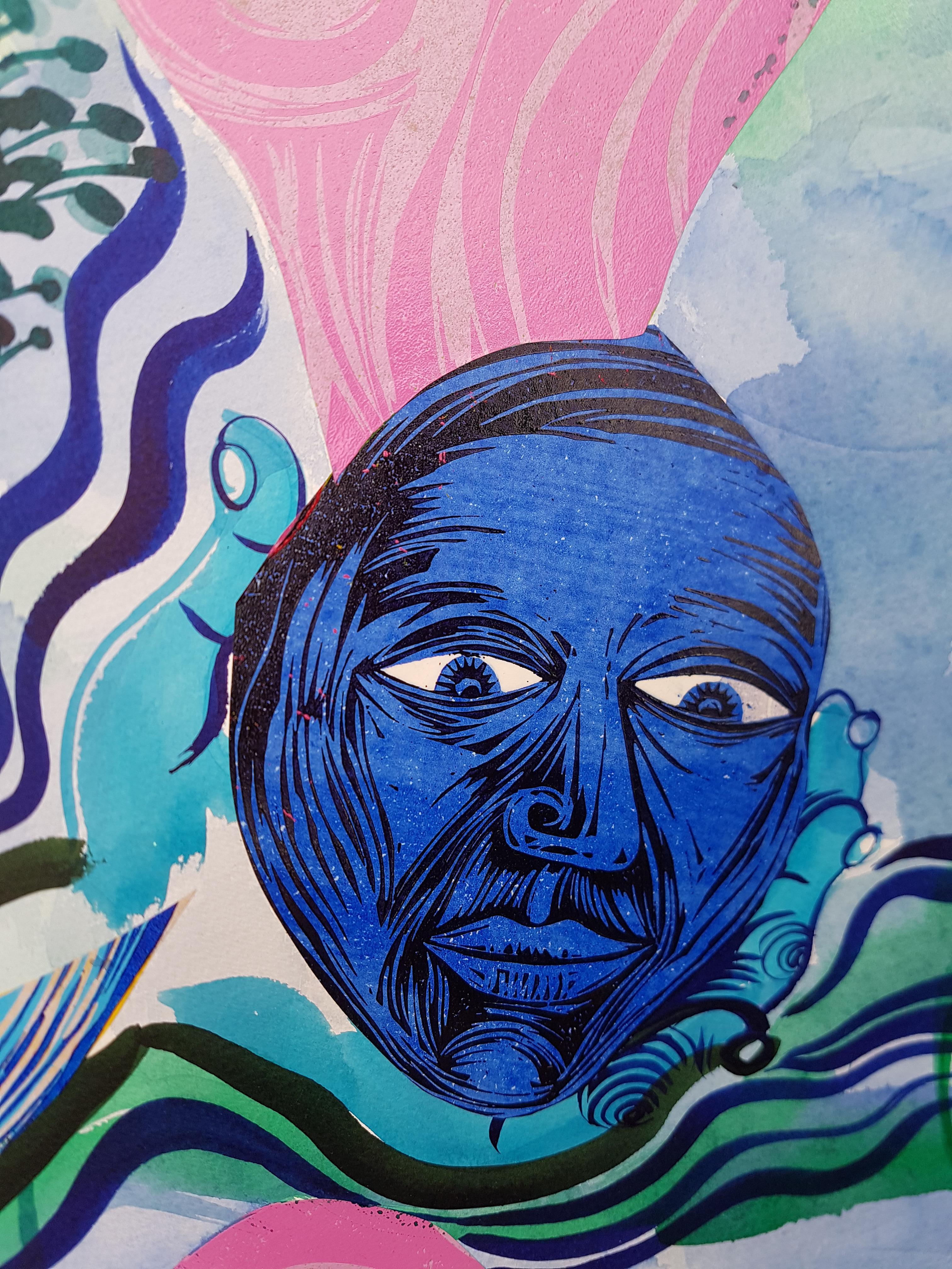 Grande peinture du Royal College of Art LGBTQ+ Femme bleue de l'eau en vente 8