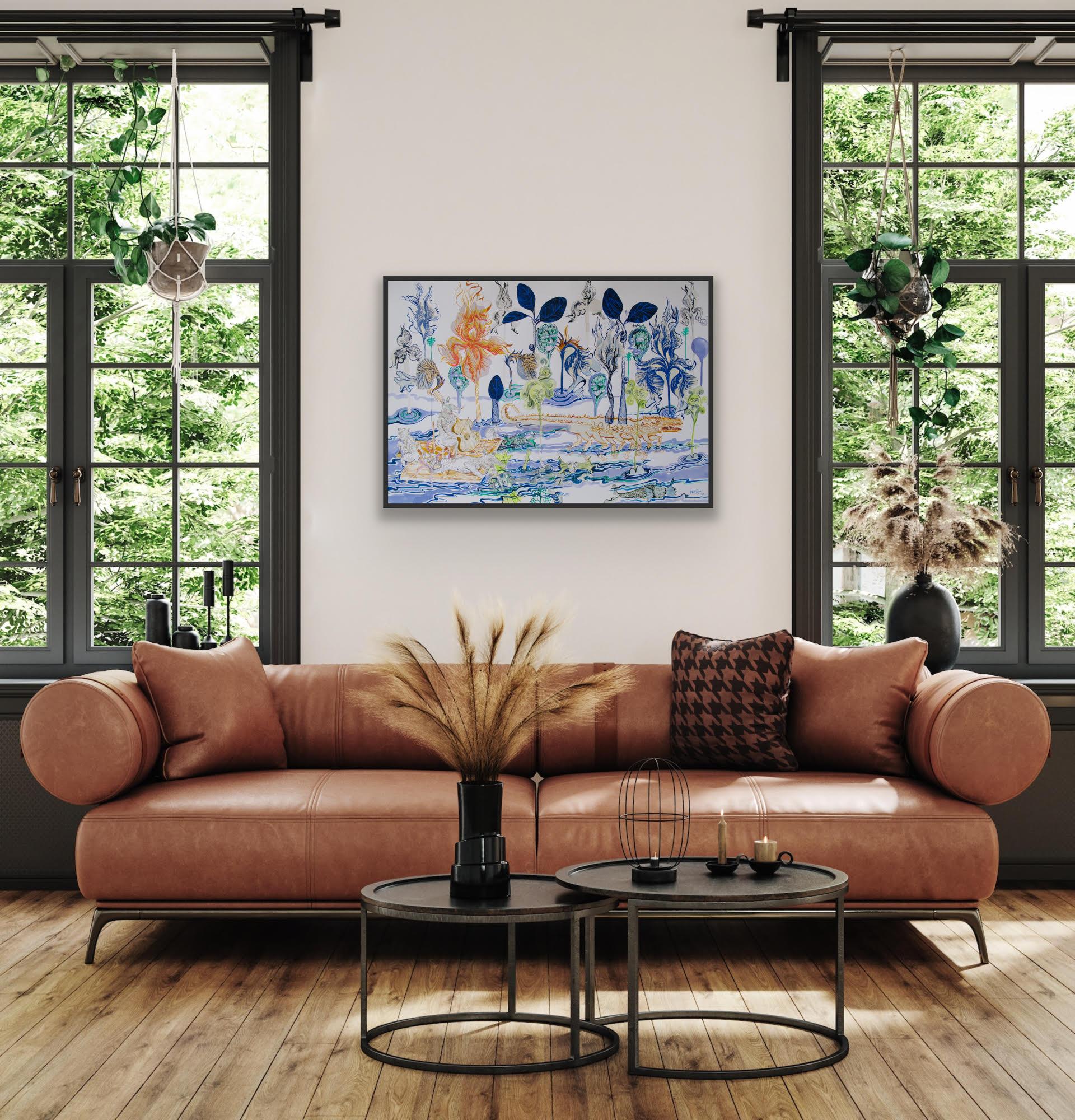 Pintura surrealista de gran formato Royal College of Art LGBTQ+ Femenino  Cocodrilo en venta 6
