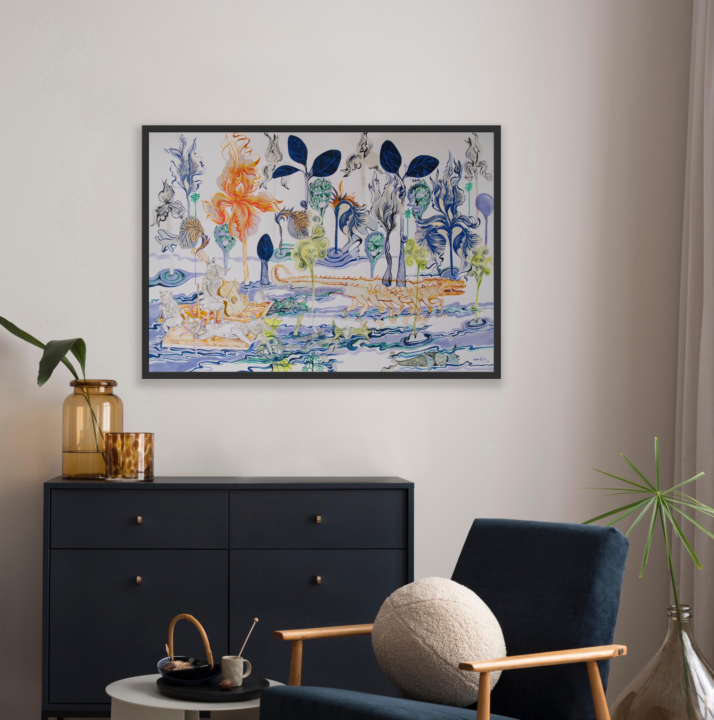 Pintura surrealista de gran formato Royal College of Art LGBTQ+ Femenino  Cocodrilo en venta 8