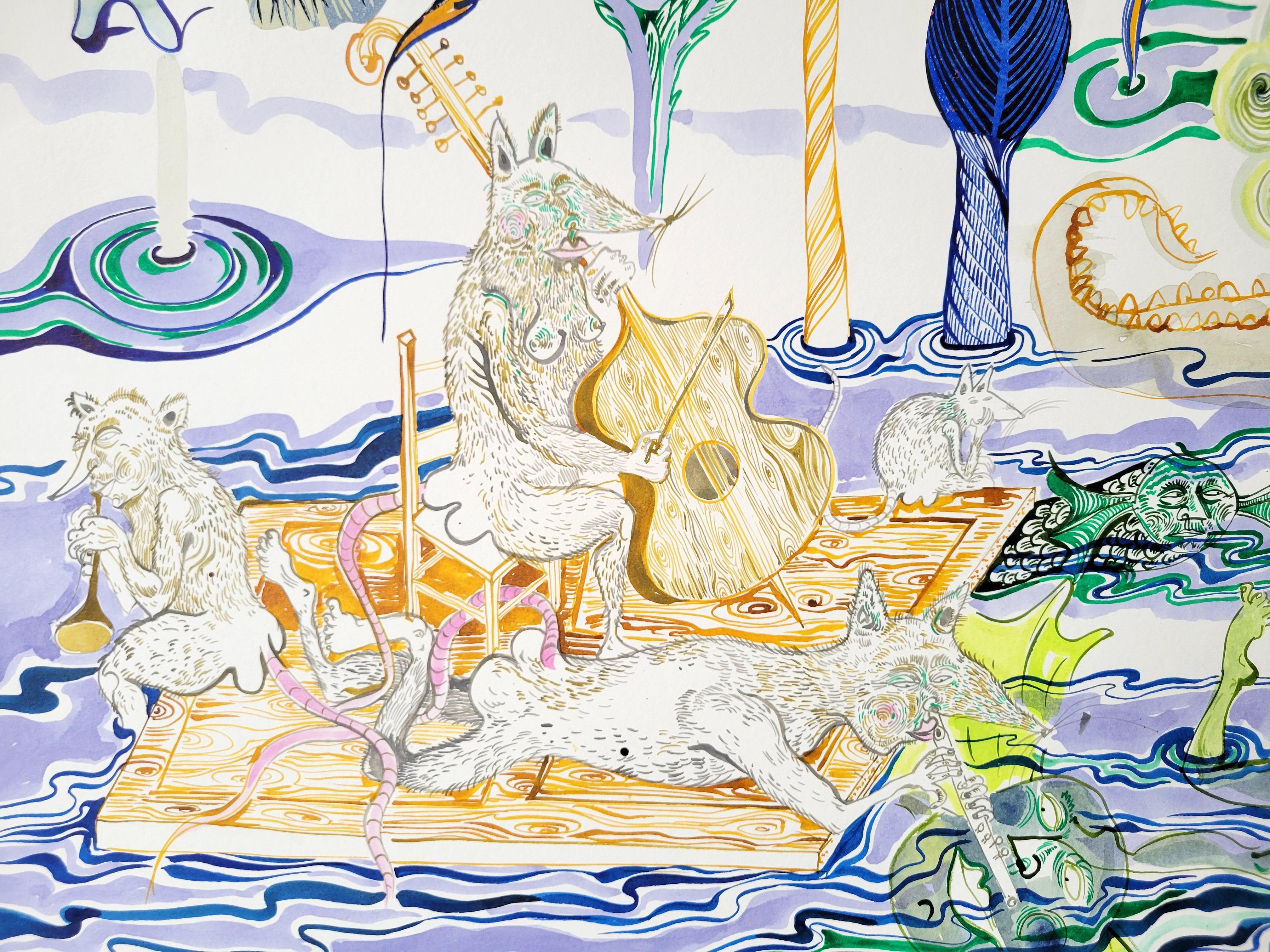 Pintura surrealista de gran formato Royal College of Art LGBTQ+ Femenino  Cocodrilo - Painting de Isabel Rock