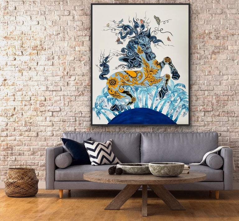  Surrealist Large Painting Royal College of Art LGBTQ+ Female Horse Blue Yellow For Sale 12