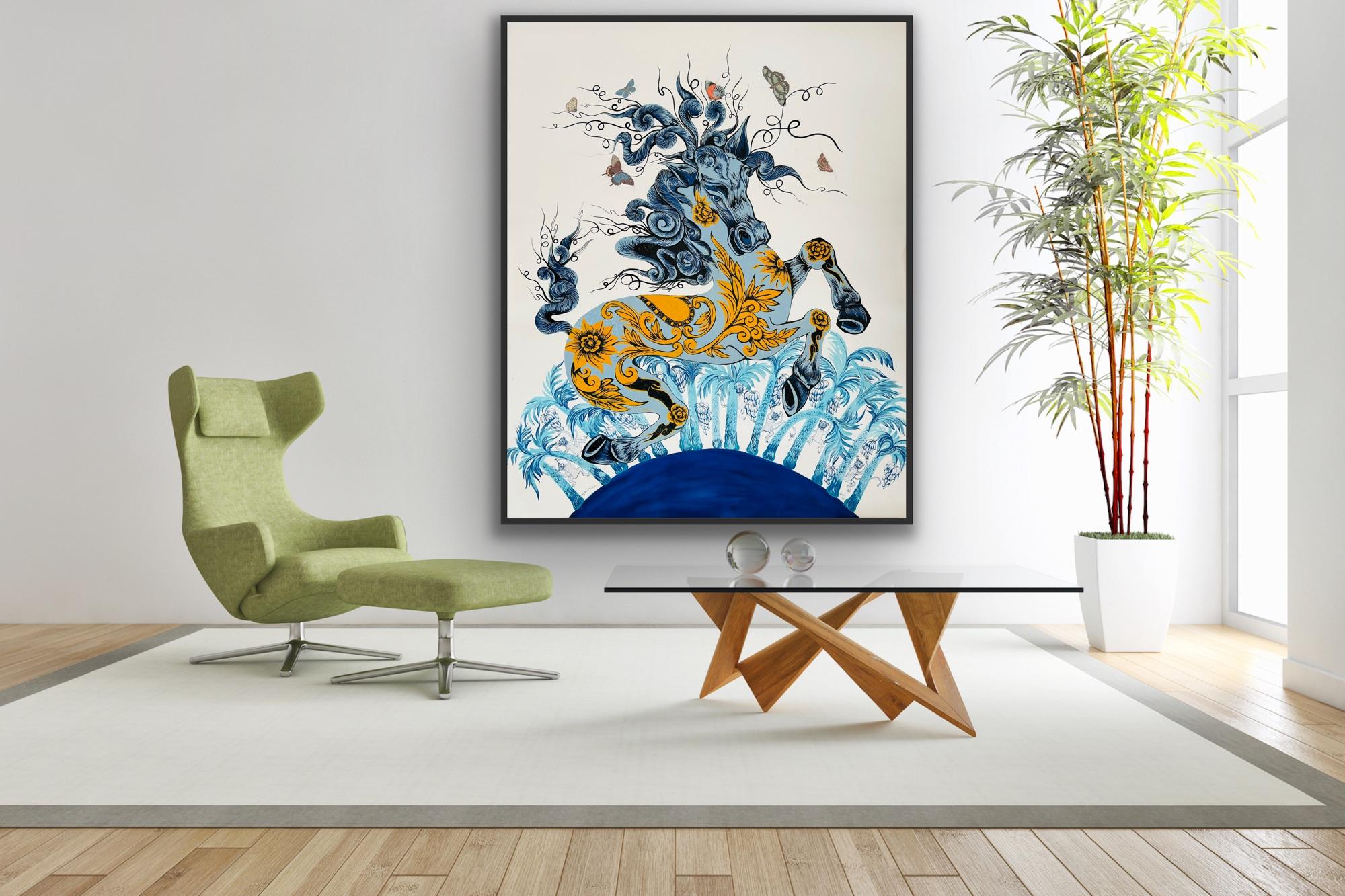 Pintura surrealista de gran tamaño Royal College Art Artista LGBTQ+ Caballo Azul Palmeras 13