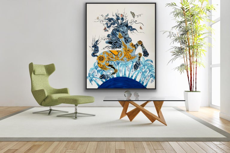  Surrealist Large Painting Royal College of Art LGBTQ+ Female Horse Blue Yellow For Sale 15