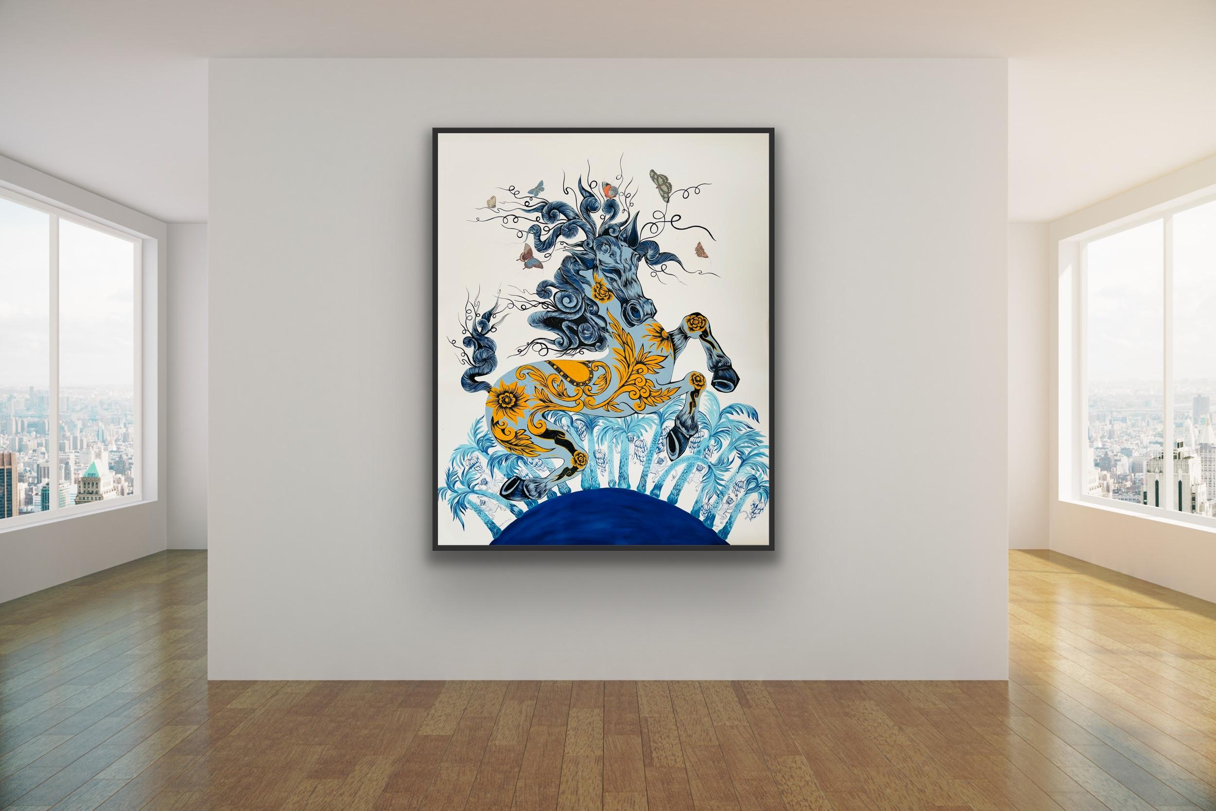  Surrealist Large Painting Royal College Art LGBTQ+ Artist Horse Blue Palm Trees 17