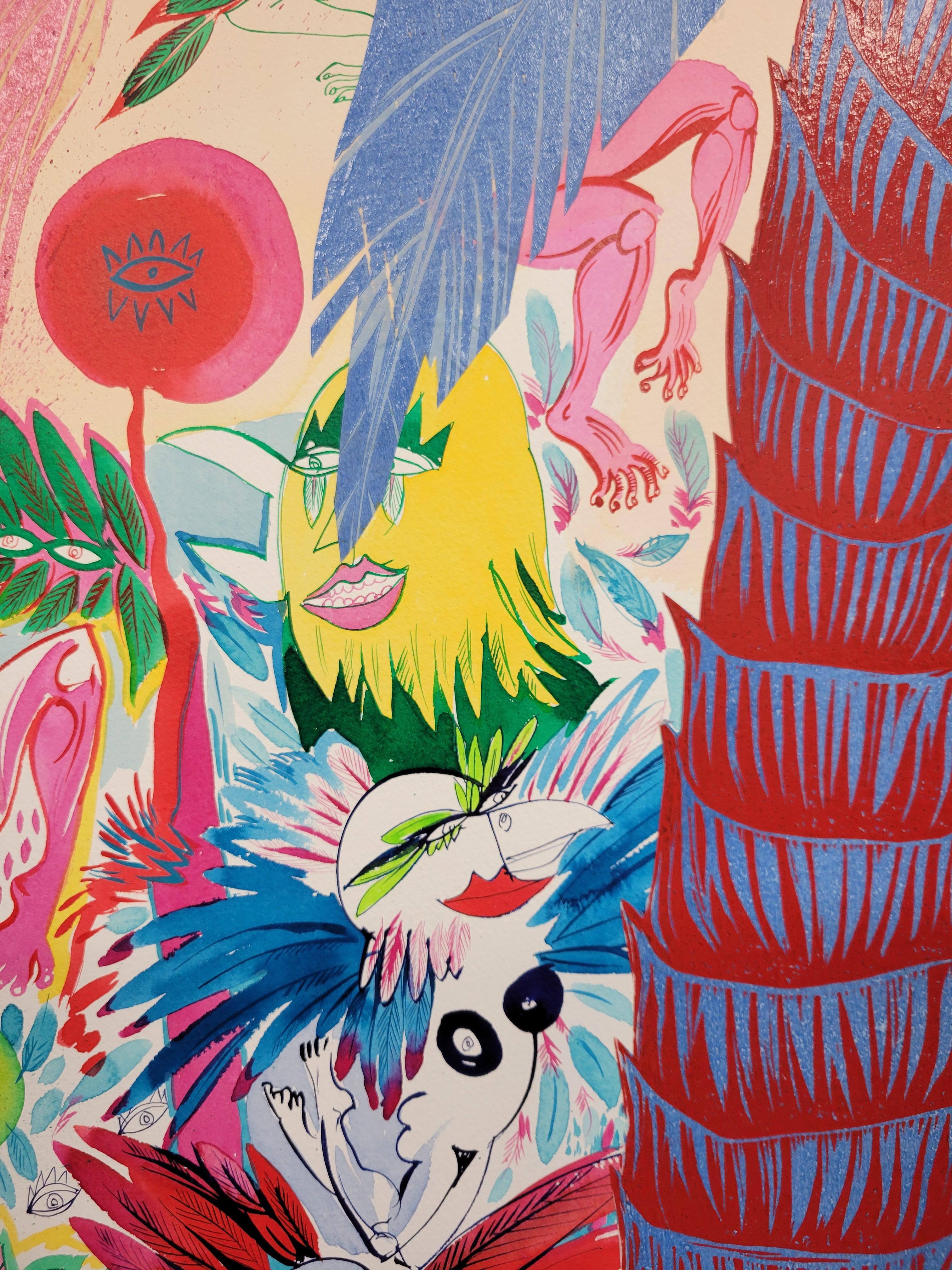 Surrealista Pintura grande Royal College of Art LGBTQ+ Femenino Mariquitas Árboles en venta 6