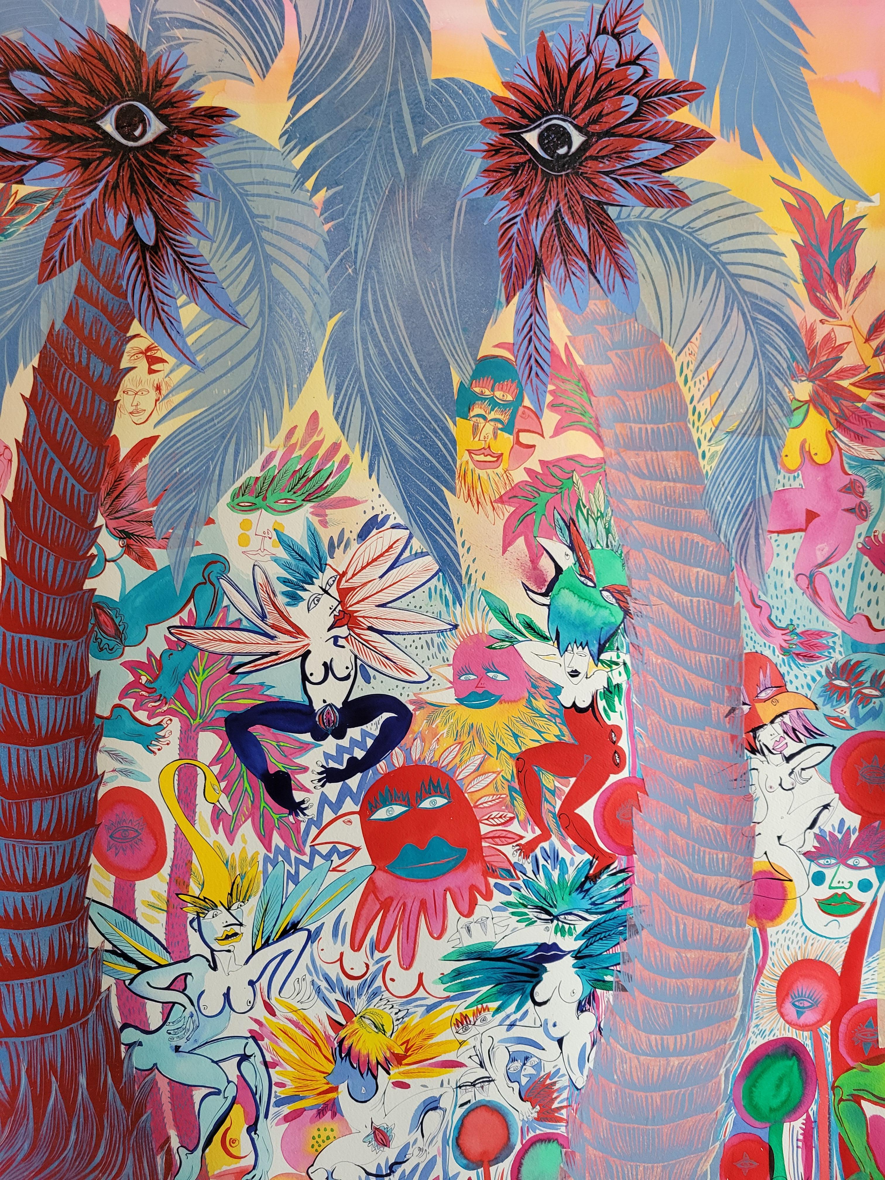 Surrealista Pintura grande Royal College of Art LGBTQ+ Femenino Mariquitas Árboles en venta 9