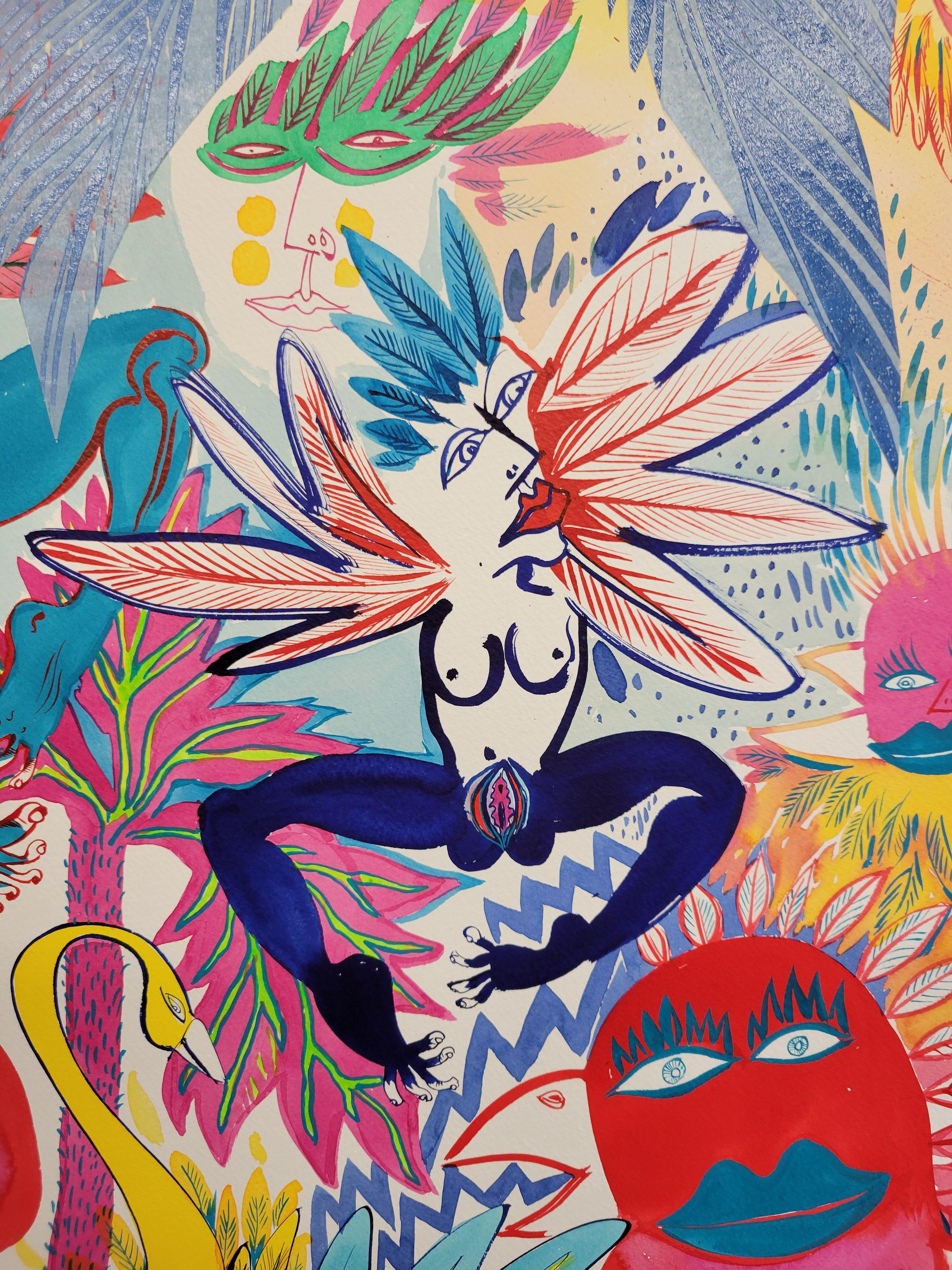 Surrealista Pintura grande Royal College of Art LGBTQ+ Femenino Mariquitas Árboles en venta 1