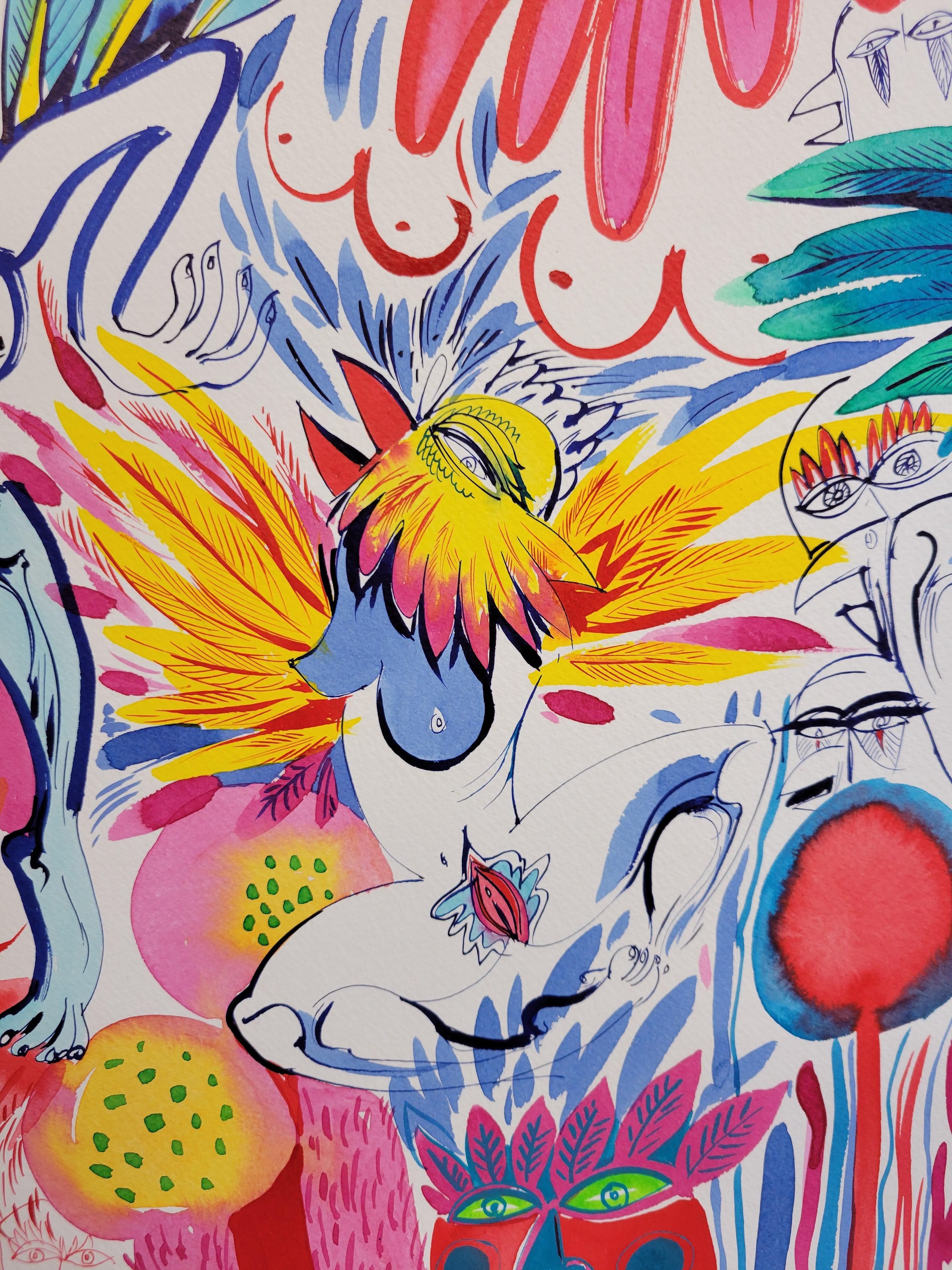 Surrealista Pintura grande Royal College of Art LGBTQ+ Femenino Mariquitas Árboles en venta 3