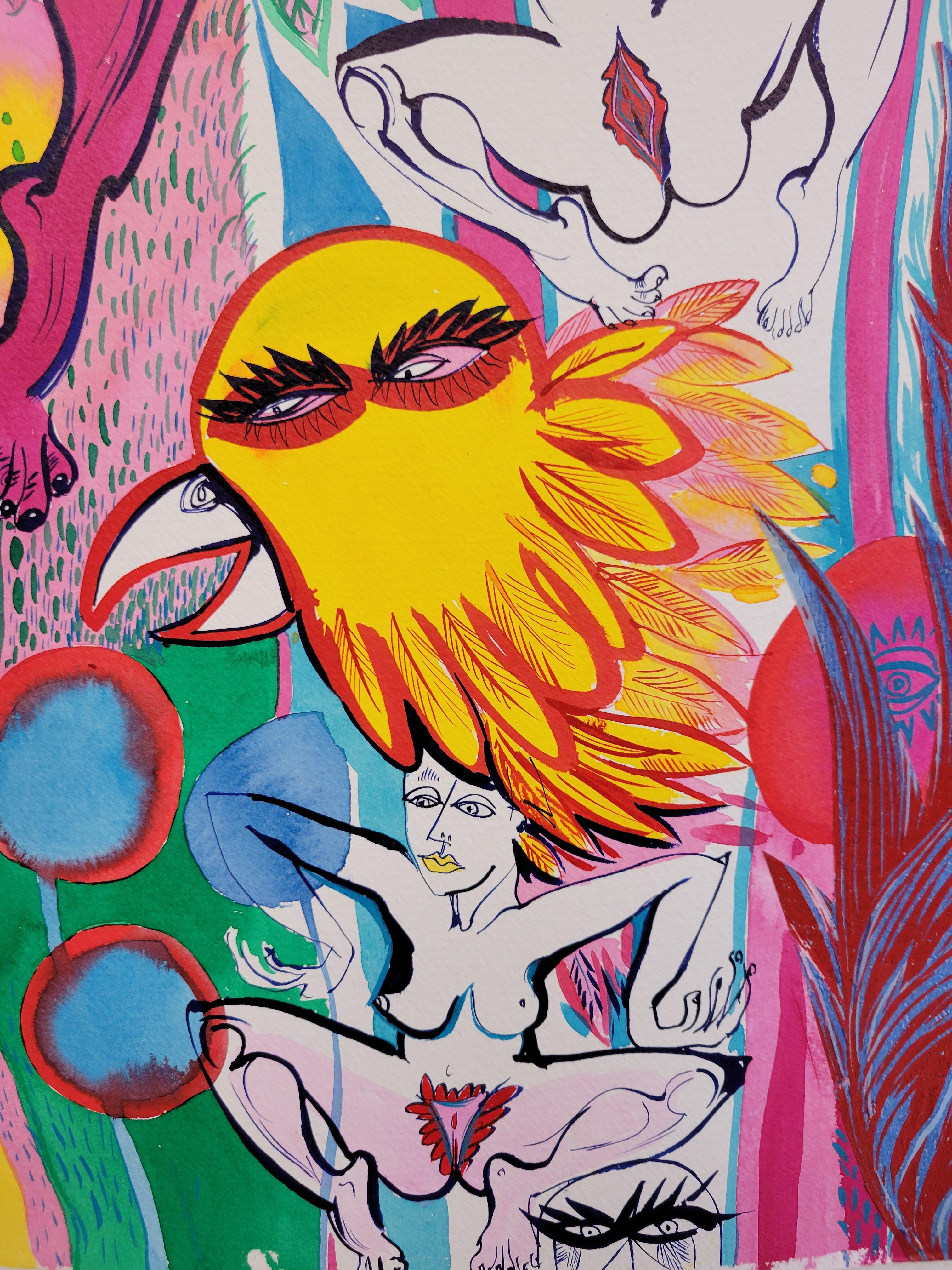 Surrealista Pintura grande Royal College of Art LGBTQ+ Femenino Mariquitas Árboles en venta 5