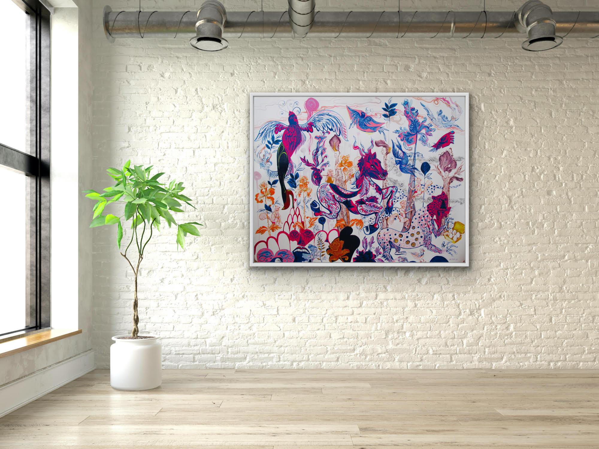 Surrealist Large Painting Royal College of Art LGBTQ+ Female Pink Woods For Sale 12