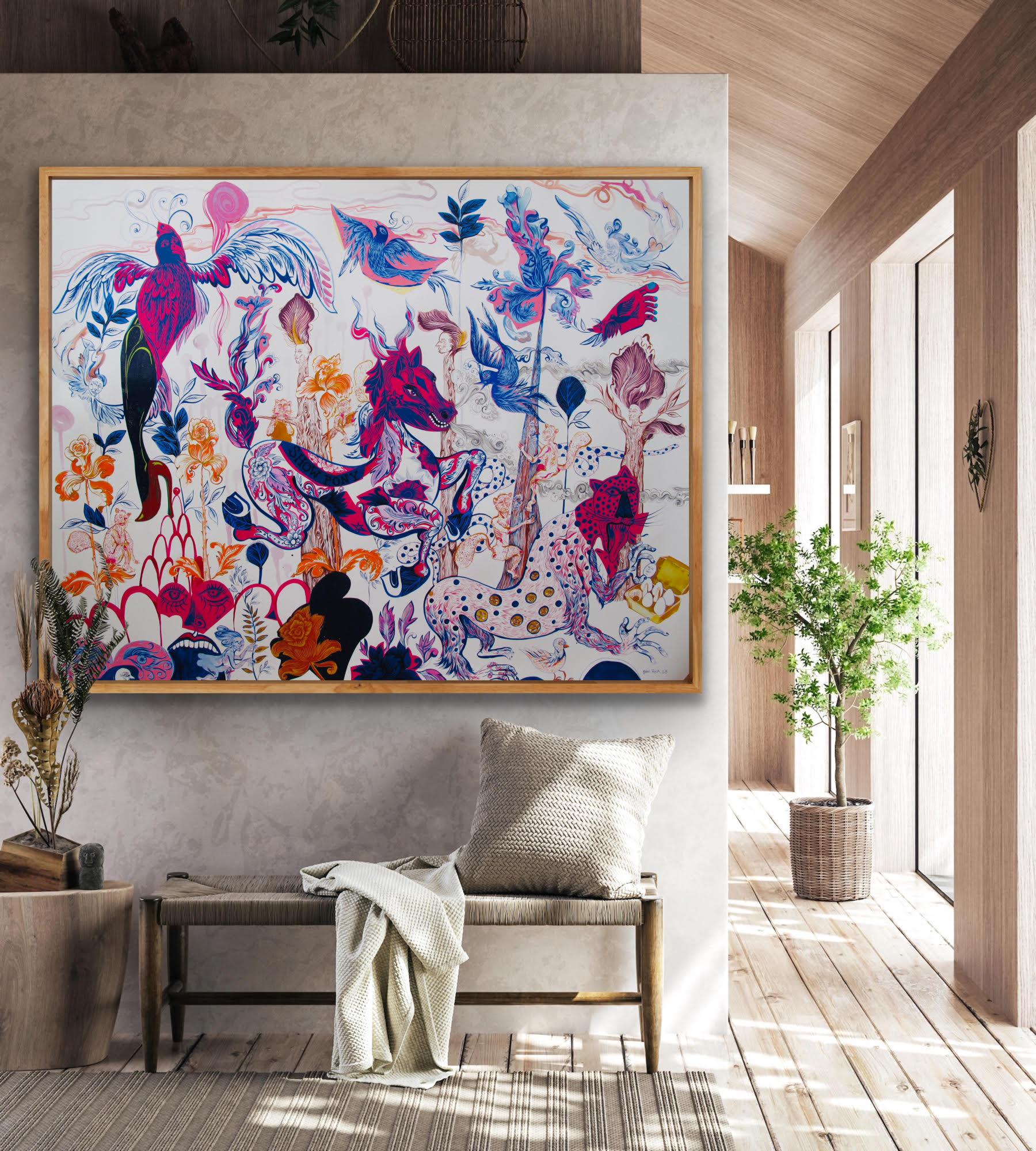 Surrealist Large Painting Royal College of Art LGBTQ+ Female Pink Woods For Sale 4