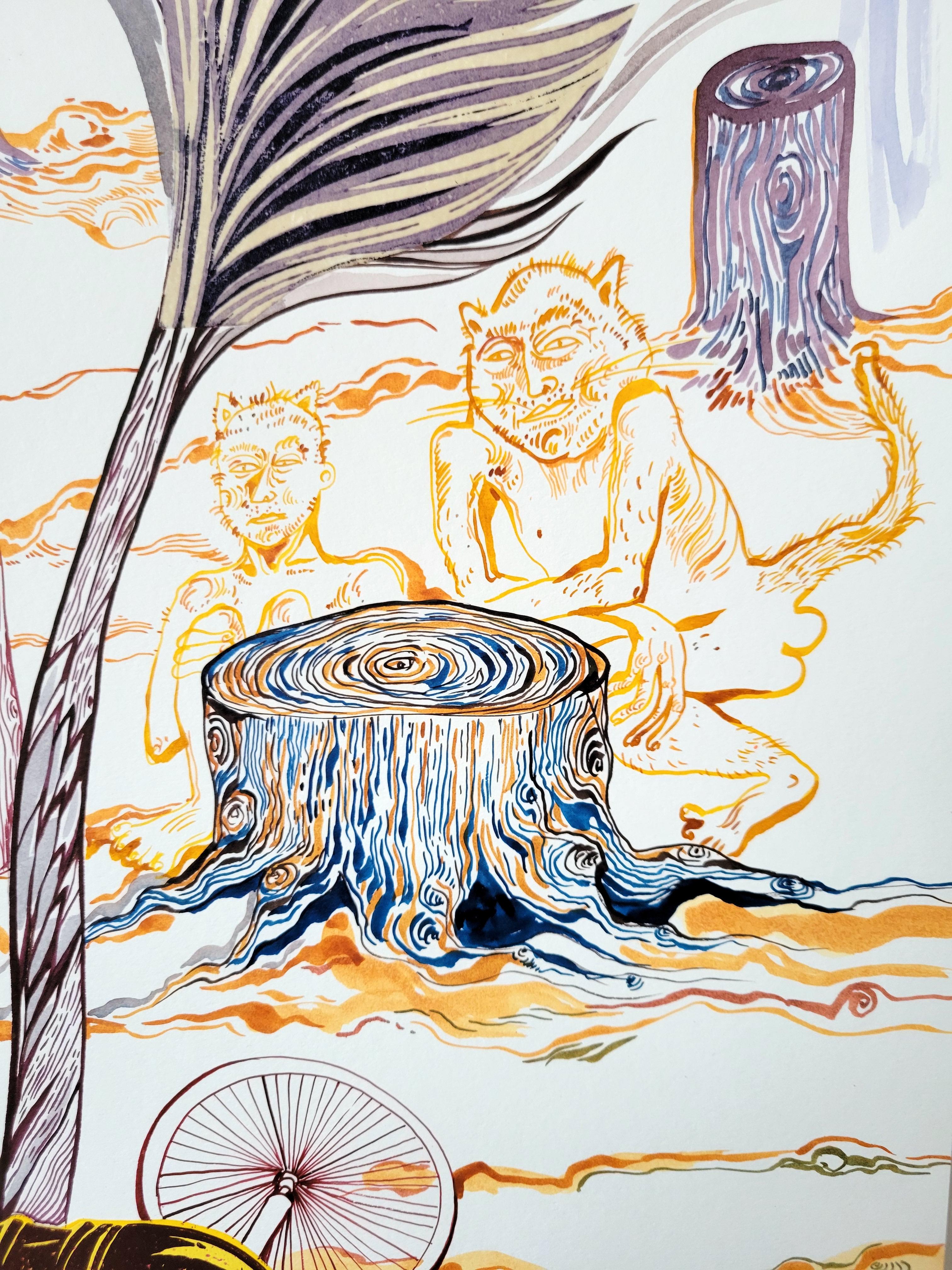 Surrealistisches großes Gemälde, Royal College of Art LGBTQ+ Schuhrennen, Groß (Grau), Figurative Painting, von Isabel Rock