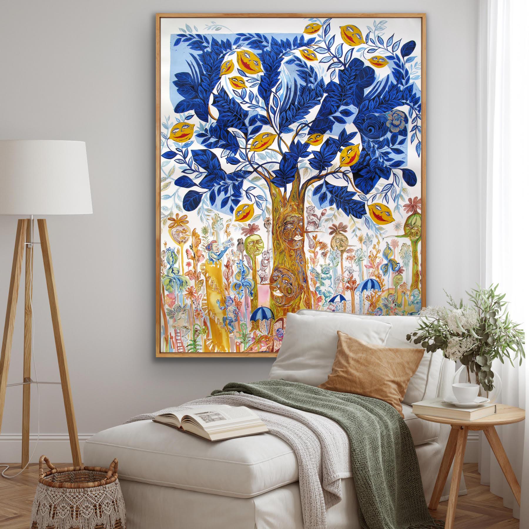 Surrealist Large Painting Royal College of Art LGBTQ+ Female Tree of Life Blue For Sale 6