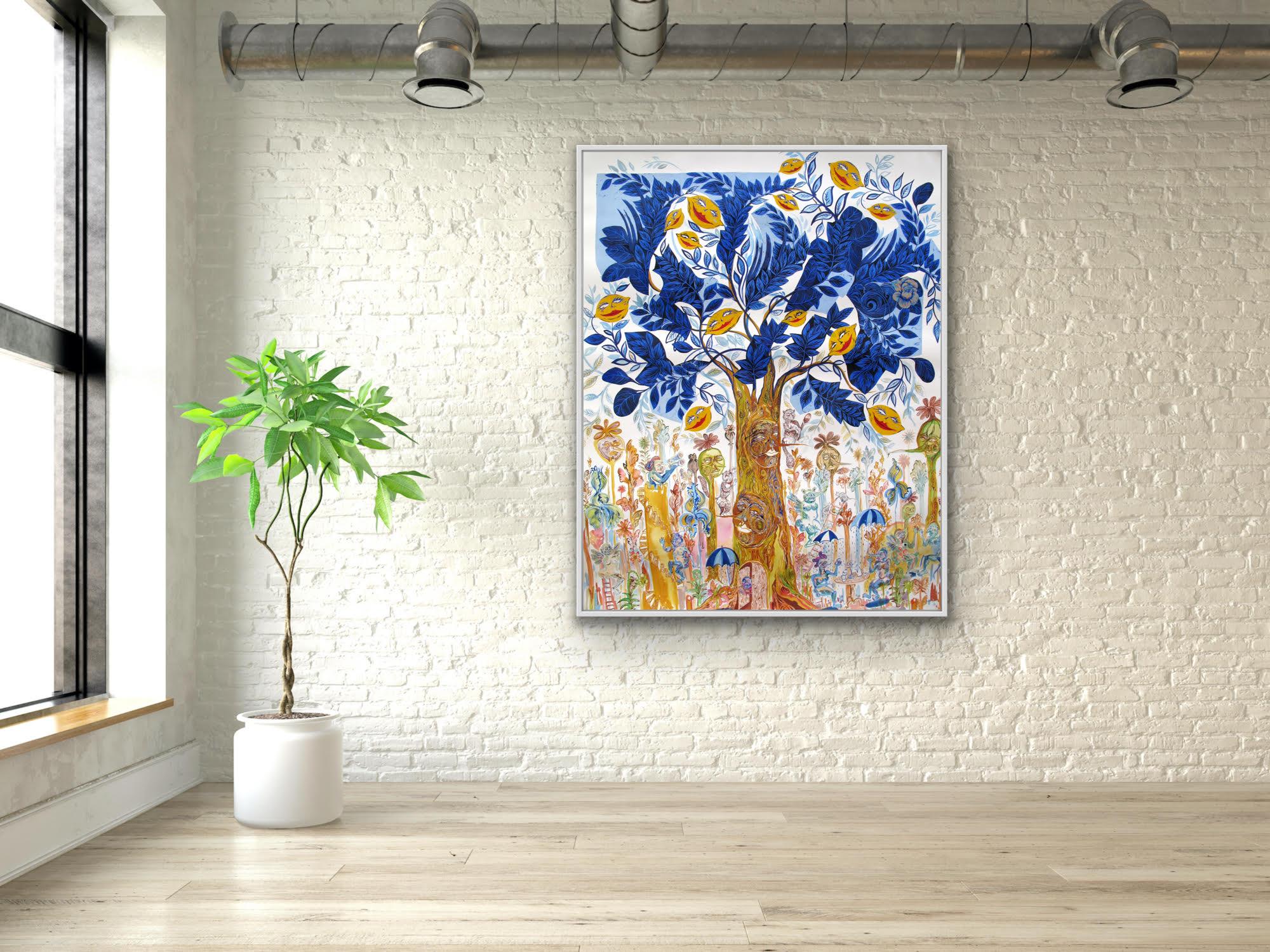 Surrealistisches großes Gemälde, Royal College of Art LGBTQ+, weiblicher Baum des Lebens, blau im Angebot 16