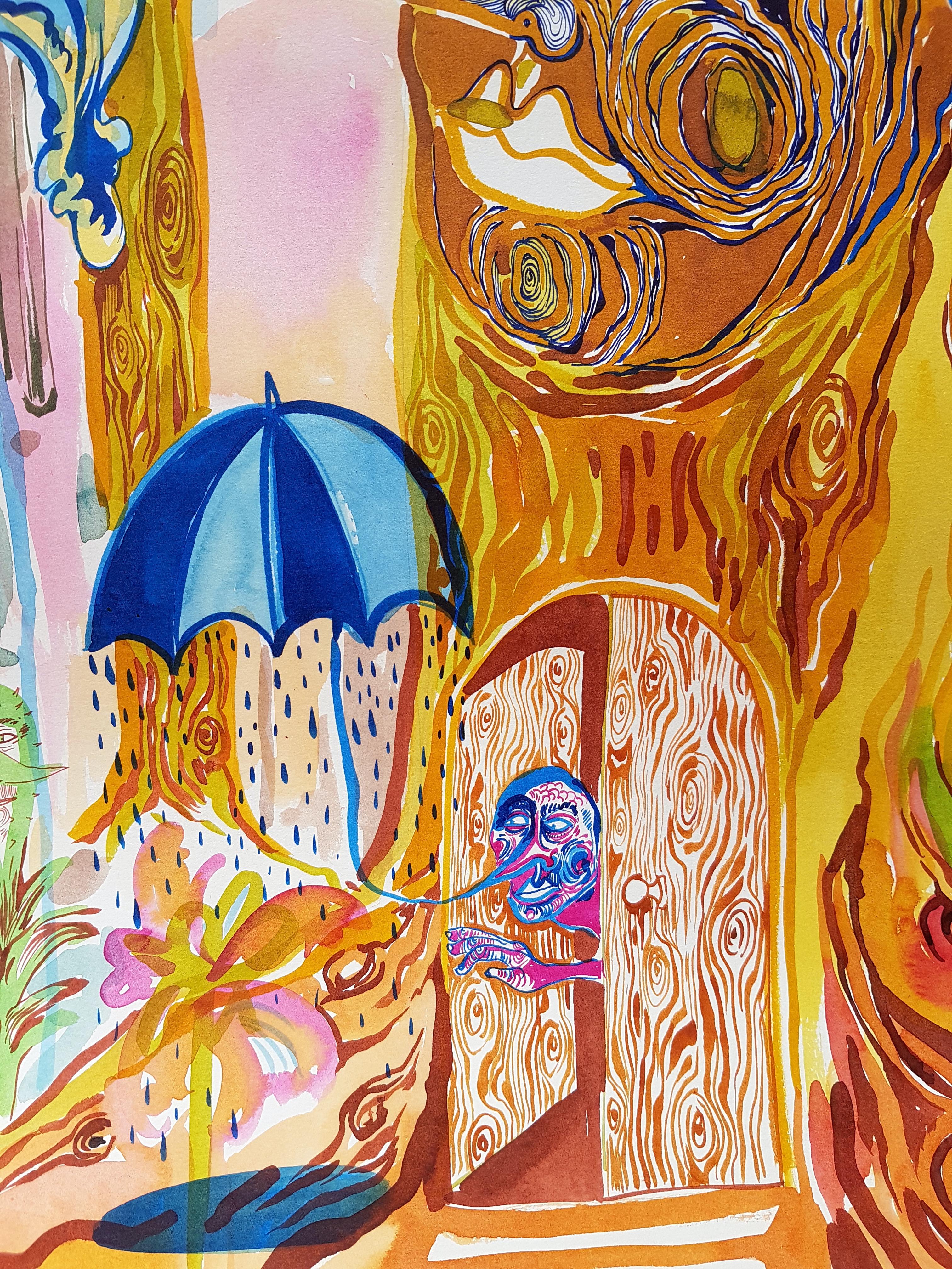 Surrealistisches großes Gemälde, Royal College of Art LGBTQ+, weiblicher Baum des Lebens, blau im Angebot 5