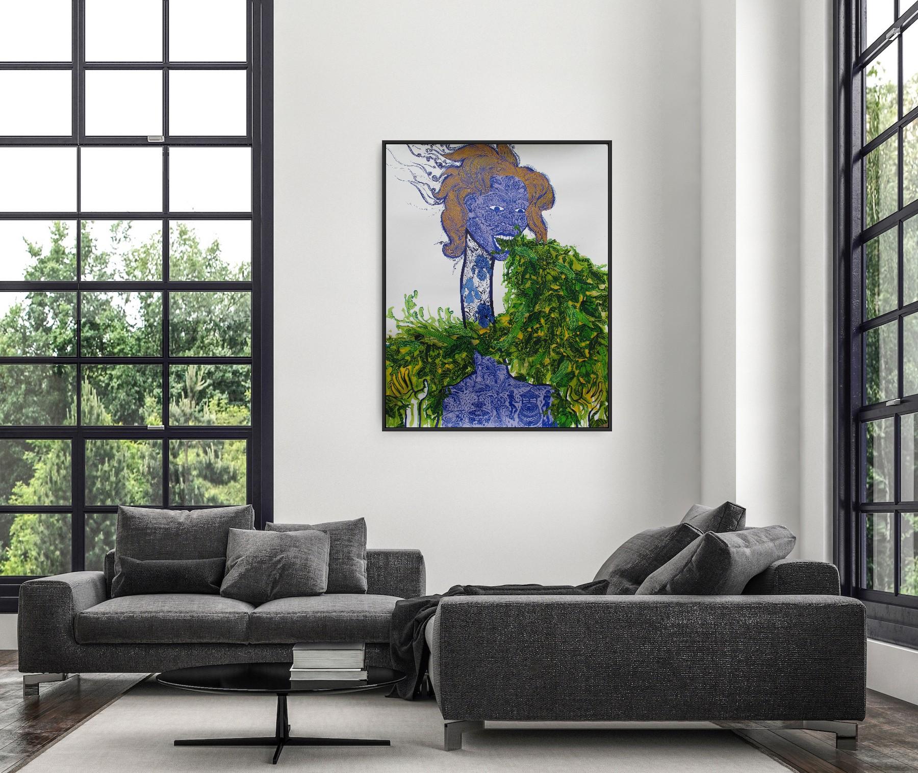  Surrealist Large Painting Royal College of Art LGBTQ+ Women artist Green Blue For Sale 5