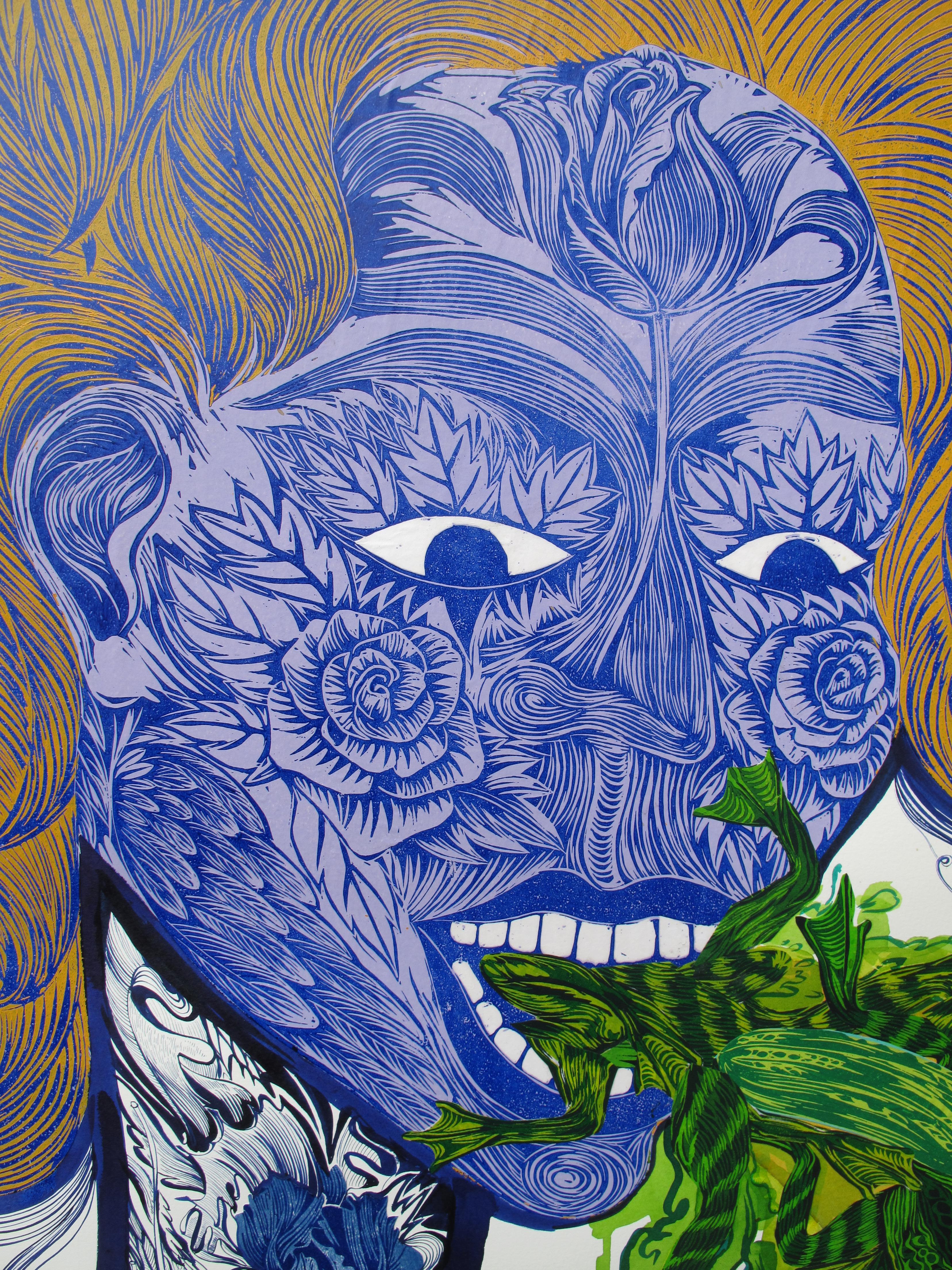  Grande peinture surréaliste Royal College of Art LGBTQ+ femmes artiste vert bleu - Surréalisme Painting par Isabel Rock