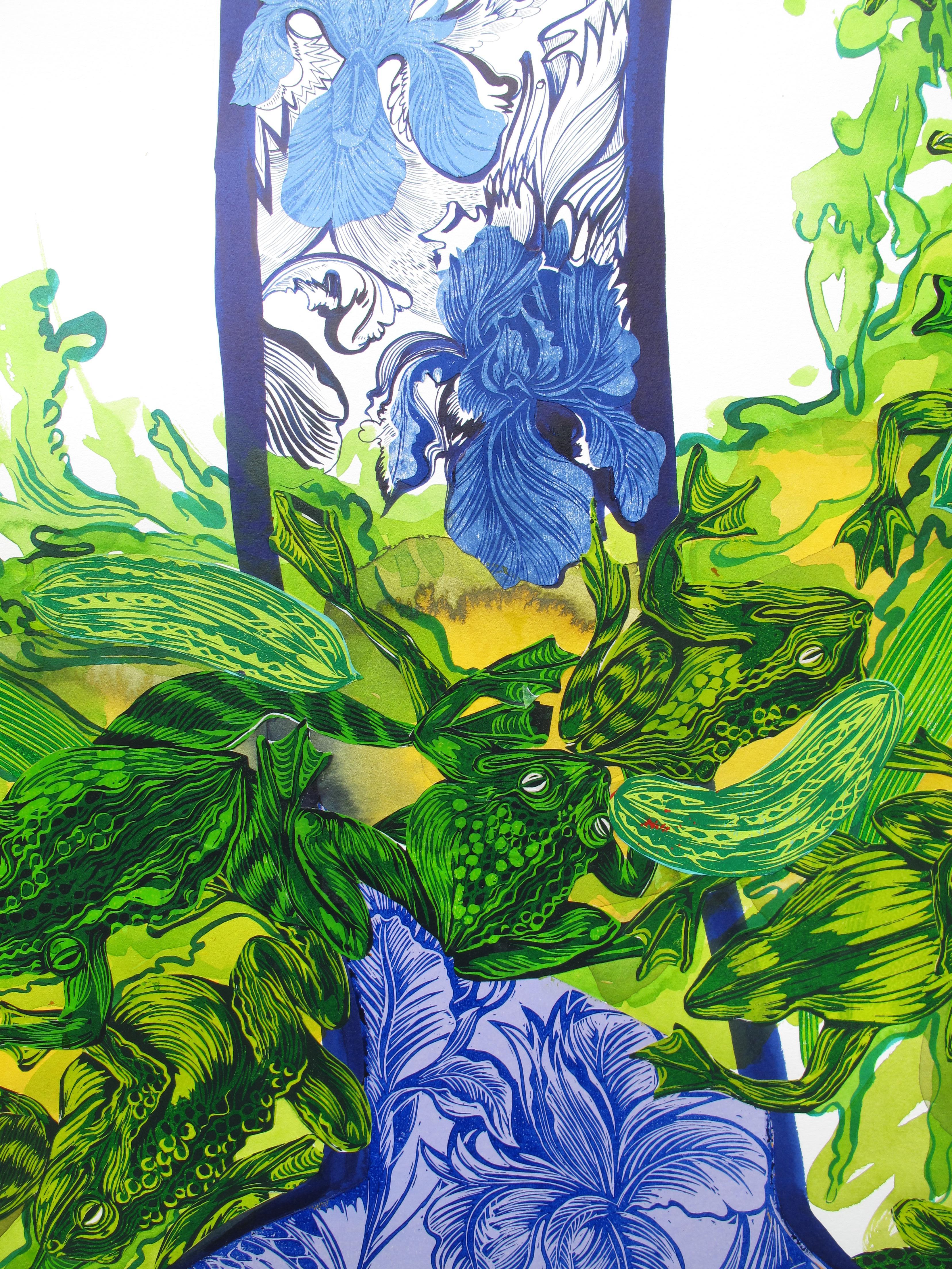  Grande peinture surréaliste Royal College of Art LGBTQ+ femmes artiste vert bleu - Noir Figurative Painting par Isabel Rock