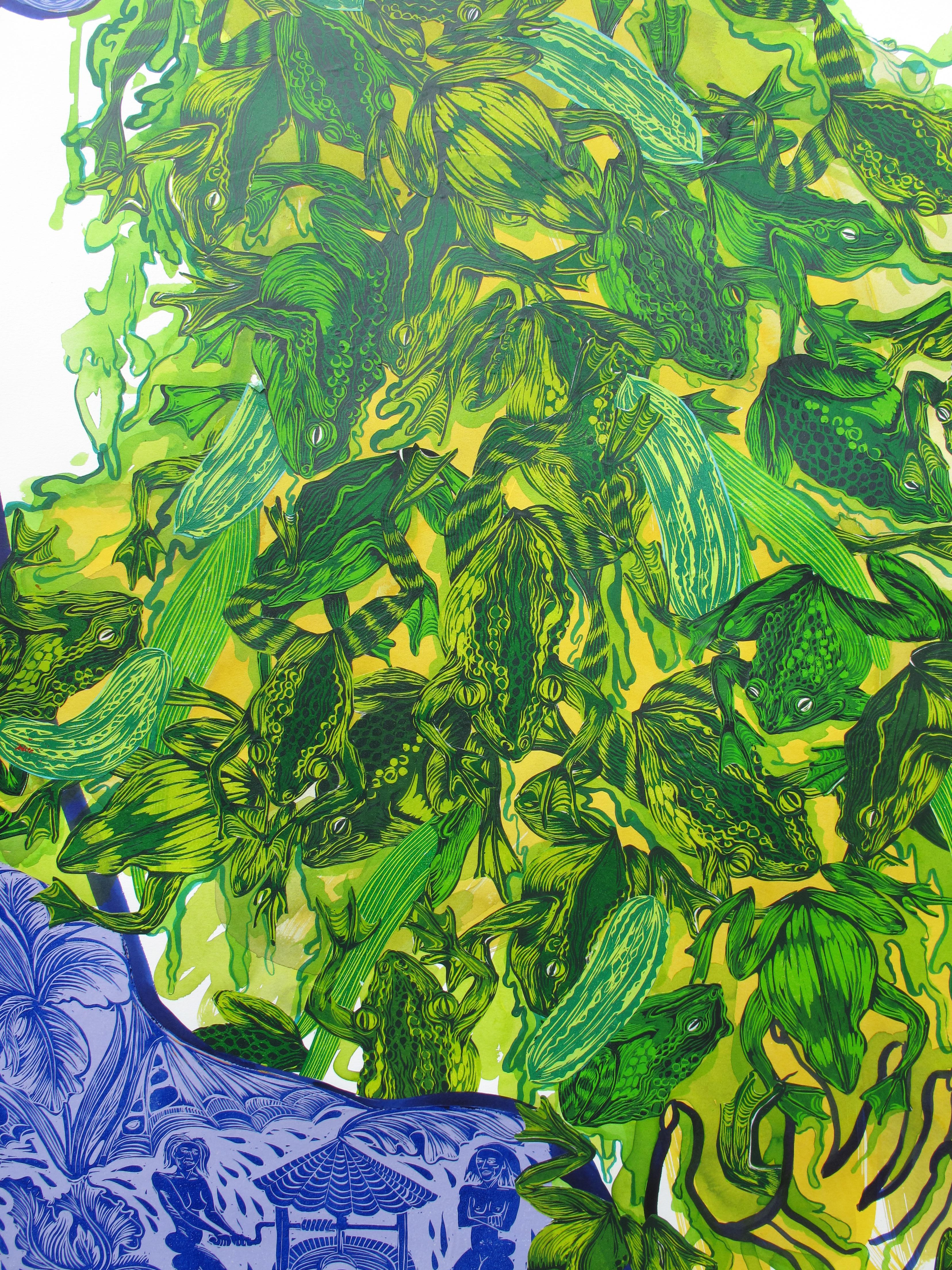  Grande peinture surréaliste Royal College of Art LGBTQ+ femmes artiste vert bleu en vente 2