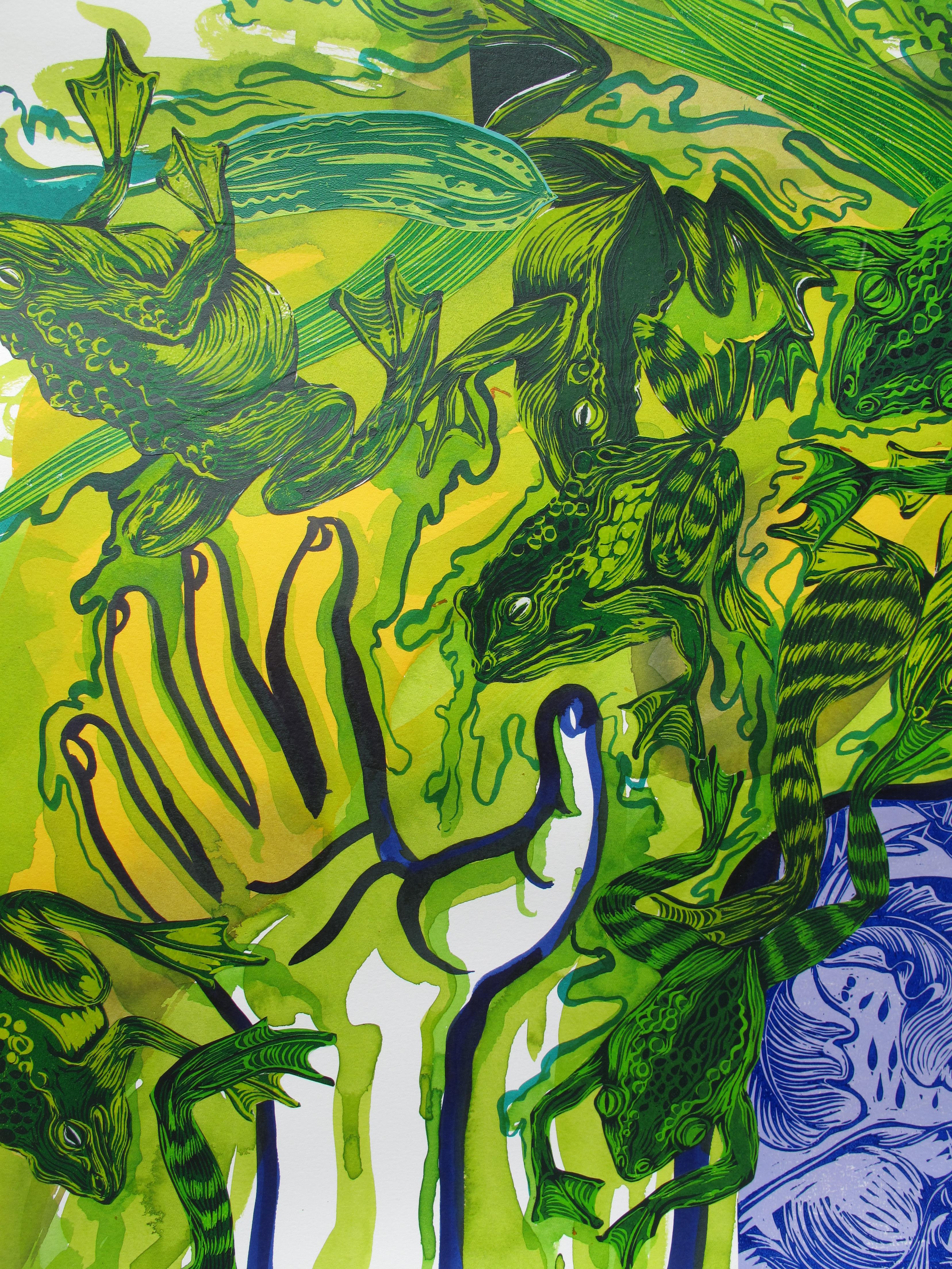  Grande peinture surréaliste Royal College of Art LGBTQ+ femmes artiste vert bleu en vente 3