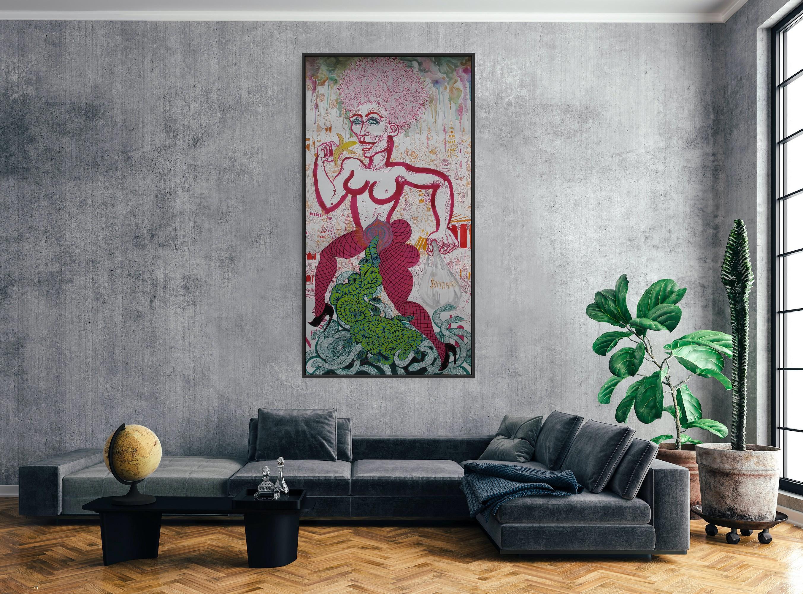 Surrealist Large Painting Royal College of Art LGBTQ+ Women artist Red Green For Sale 11