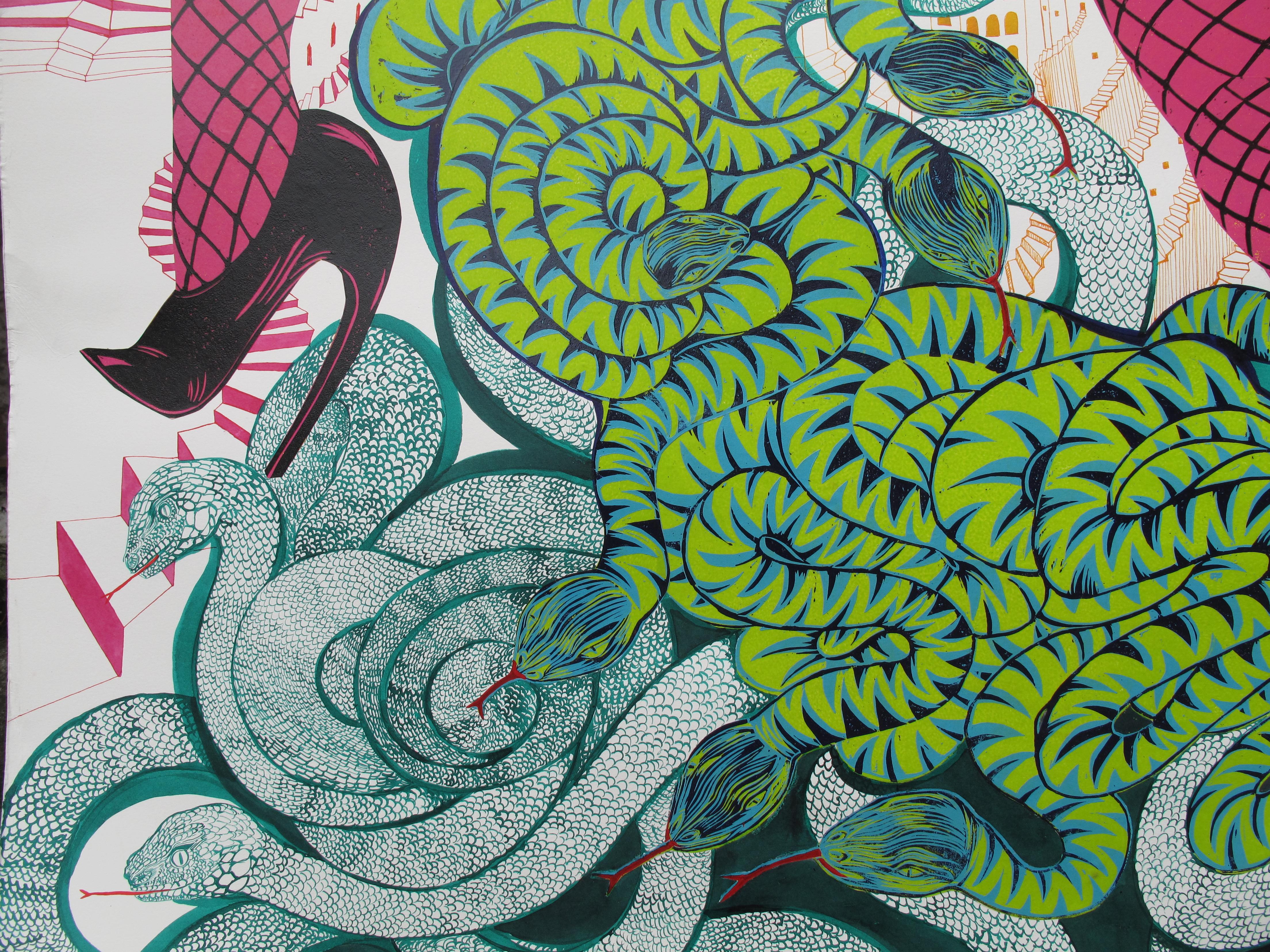 Grande peinture surréaliste Royal College of Art LGBTQ+ femmes artiste rouge vert en vente 4