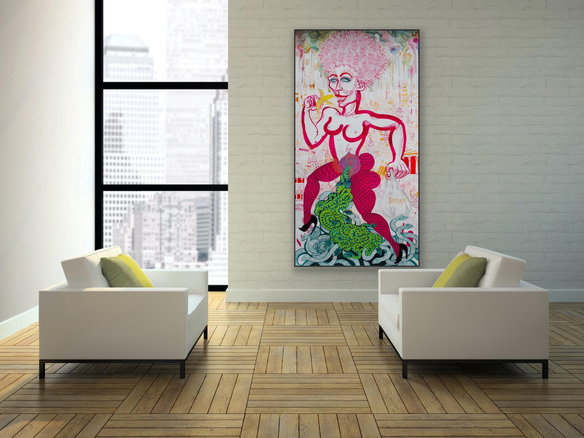 Surrealist Large Painting Royal College of Art LGBTQ+ Women artist Red Green For Sale 3