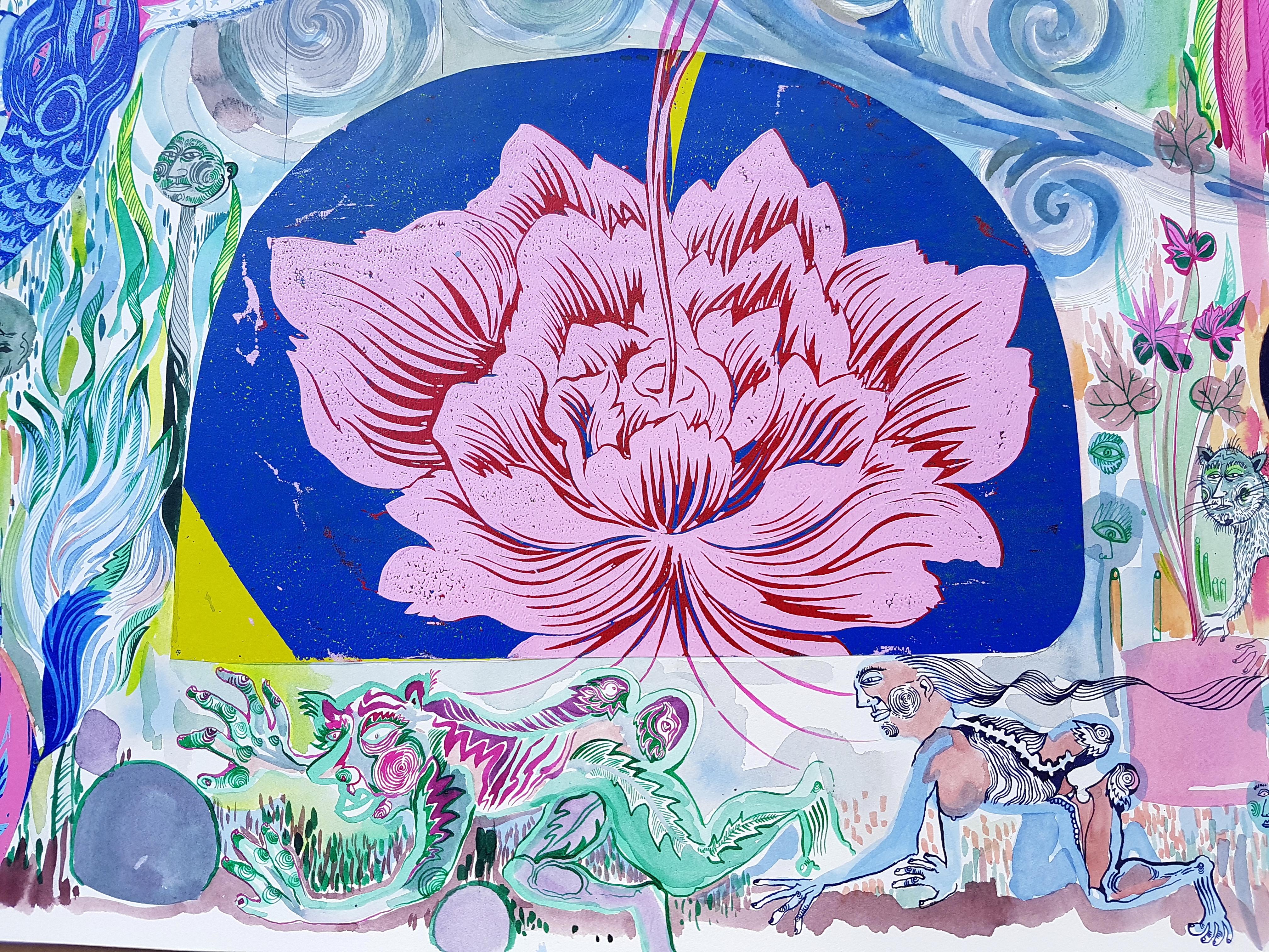  Grand tableau surréaliste Grand Royal College of Art LGBTQ+ Artiste cheval bleu rose en vente 6