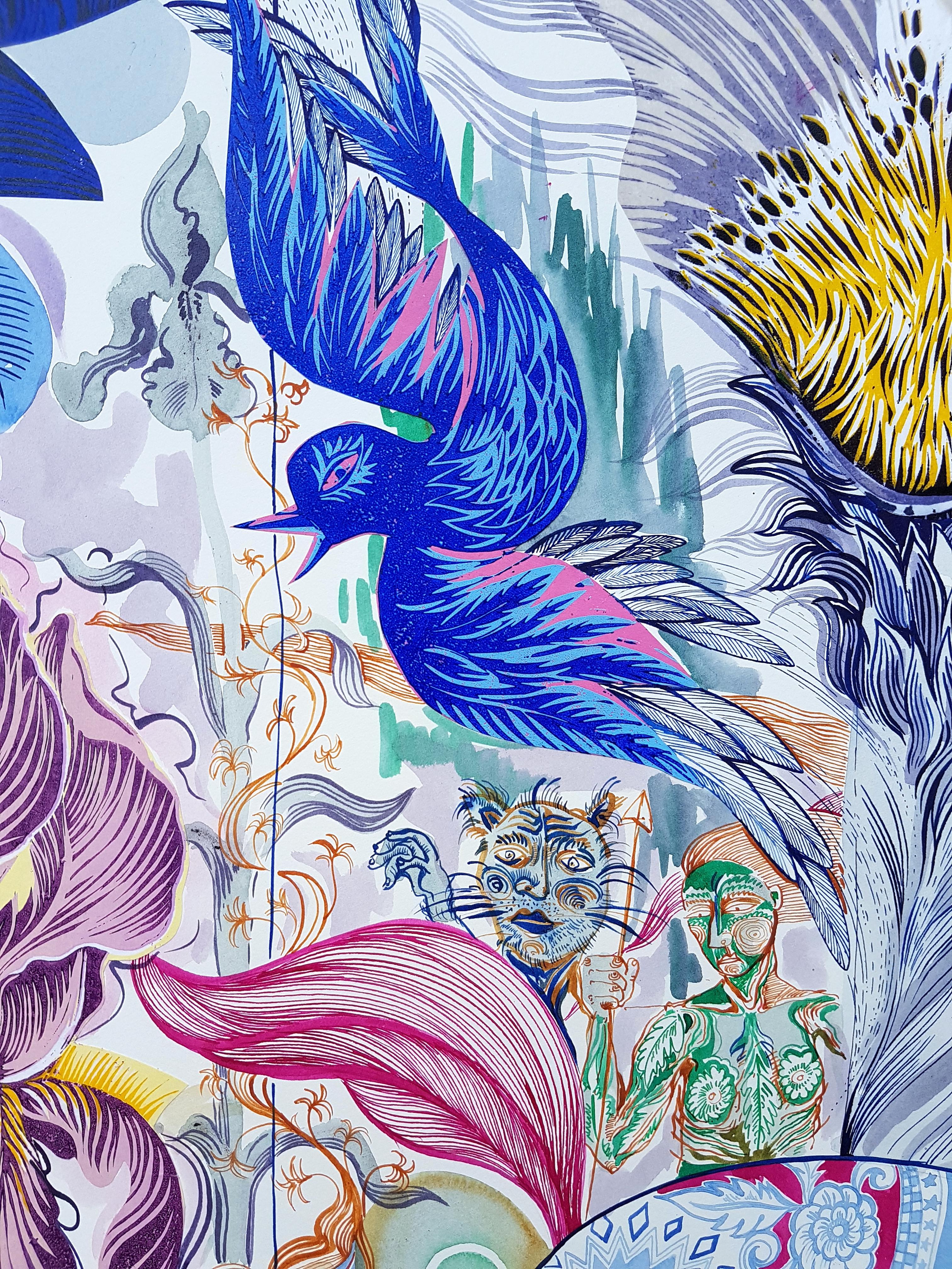  Grand tableau surréaliste Grand Royal College of Art LGBTQ+ Artiste cheval bleu rose en vente 9