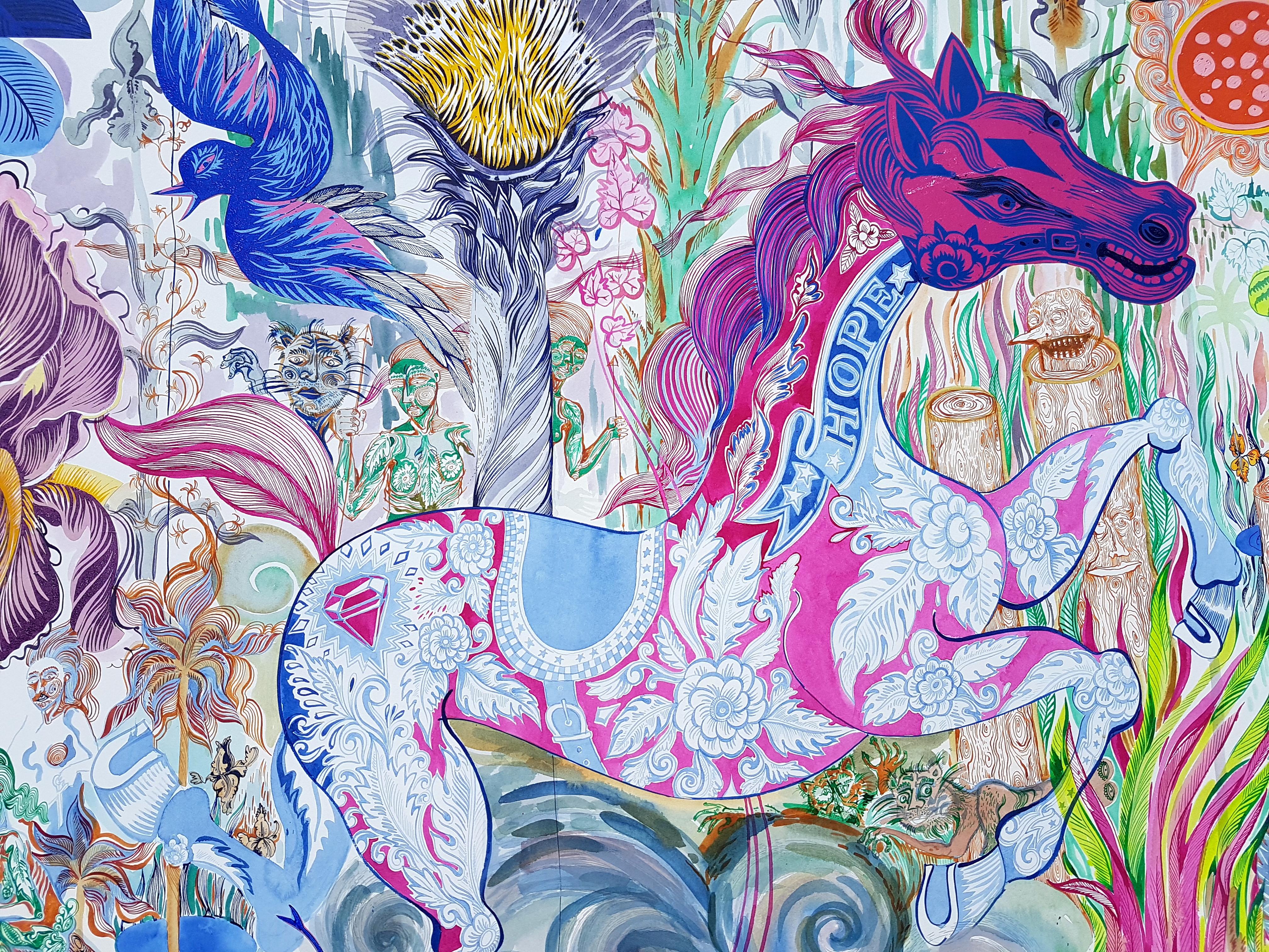  Grand tableau surréaliste Grand Royal College of Art LGBTQ+ Artiste cheval bleu rose en vente 10