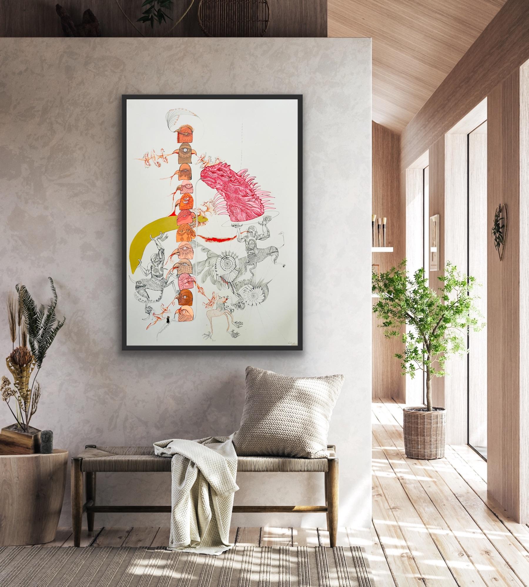 Peinture surréaliste Royal College Art LGBTQ+ Têtes d'artistes féminines roses et orange en vente 11
