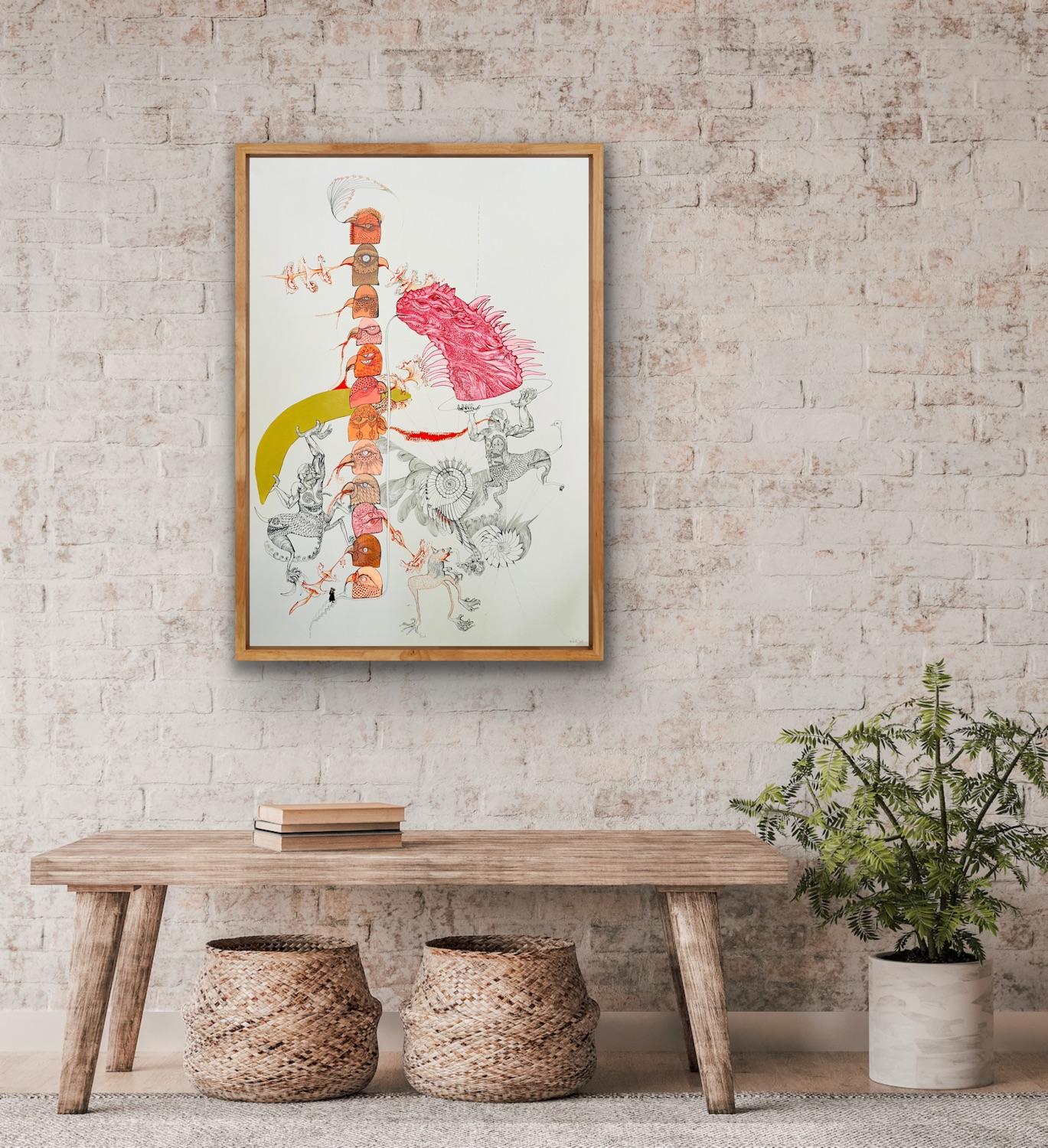 Peinture surréaliste Royal College Art LGBTQ+ Têtes d'artistes féminines roses et orange en vente 12