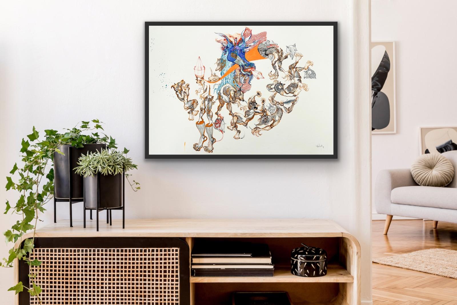 Surrealist Painting Royal College Art LGBTQ+ Female Artist Rodeo Orange Blue For Sale 9