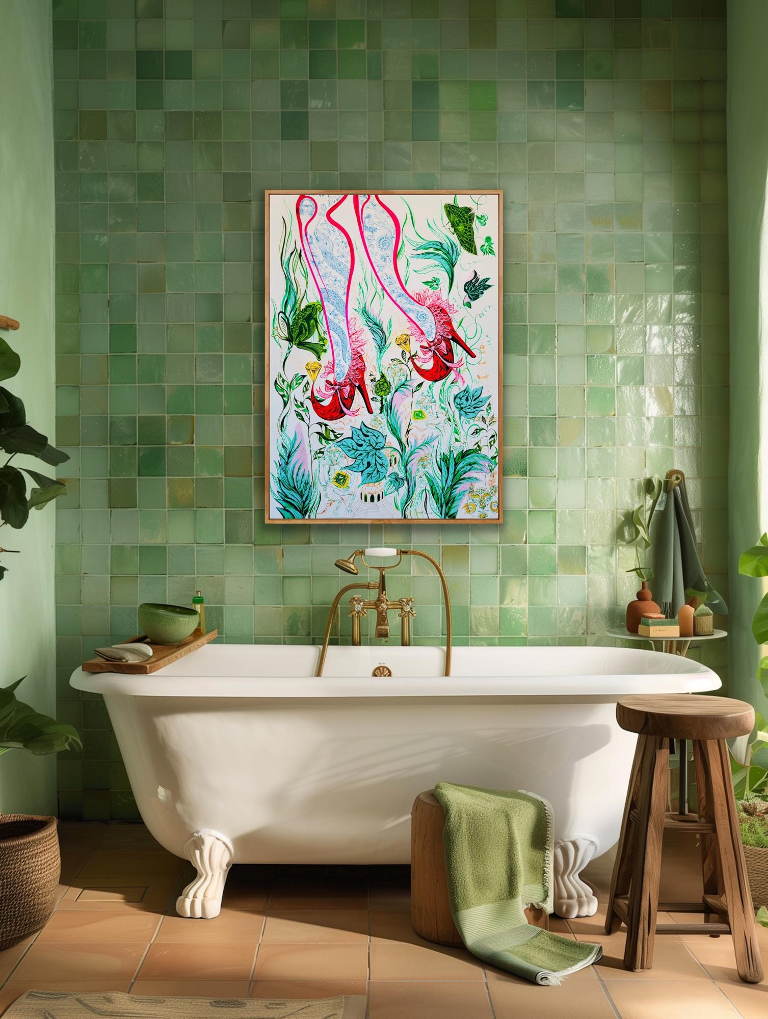 Stampa surrealista su legno Royal College of Art LGBTQ+ Donna Scarpe magiche rosse in vendita 7