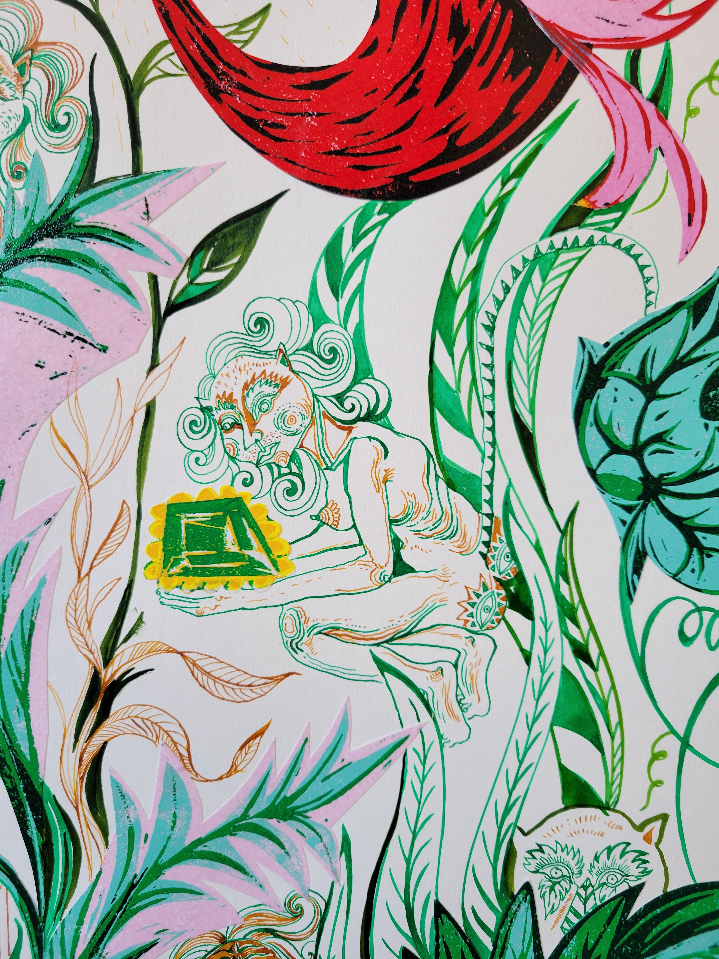 Stampa surrealista su legno Royal College of Art LGBTQ+ Donna Scarpe magiche rosse - Print di Isabel Rock