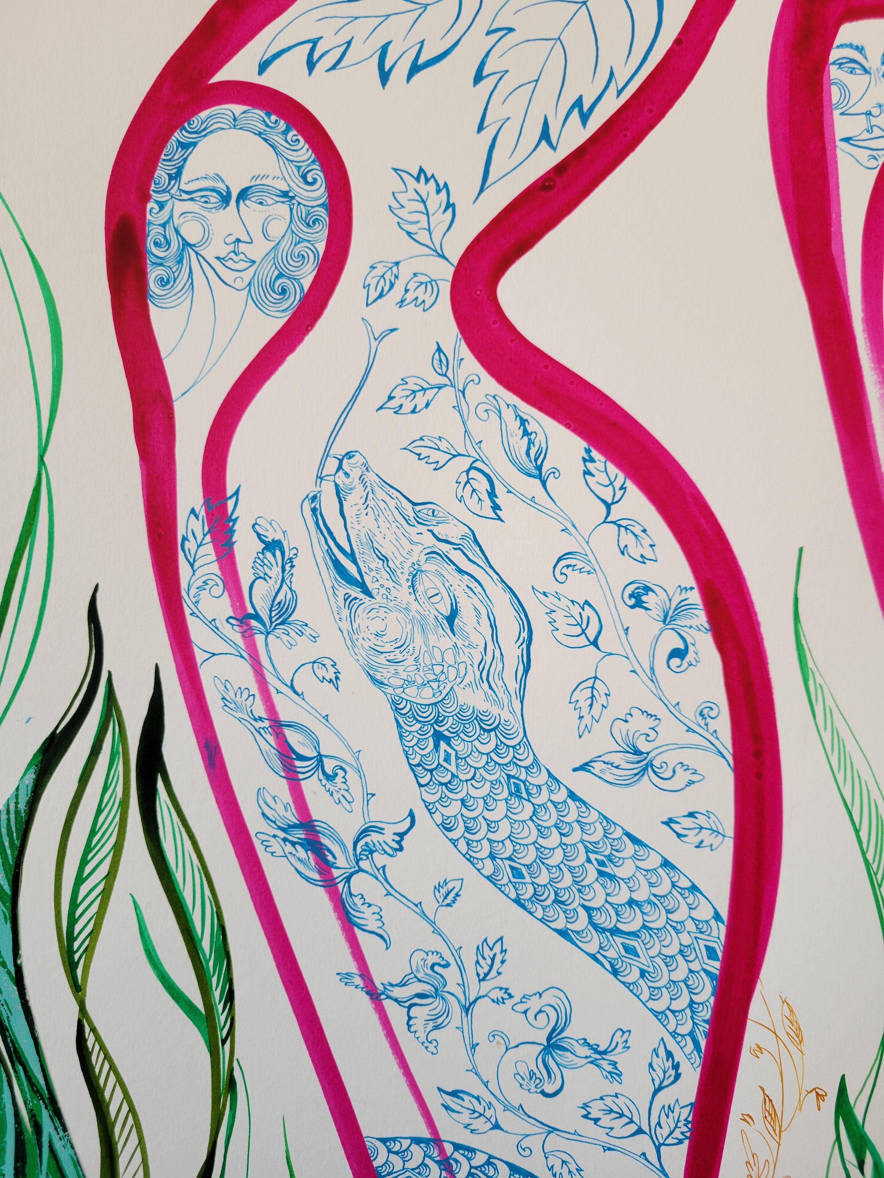 Stampa surrealista su legno Royal College of Art LGBTQ+ Donna Scarpe magiche rosse in vendita 1