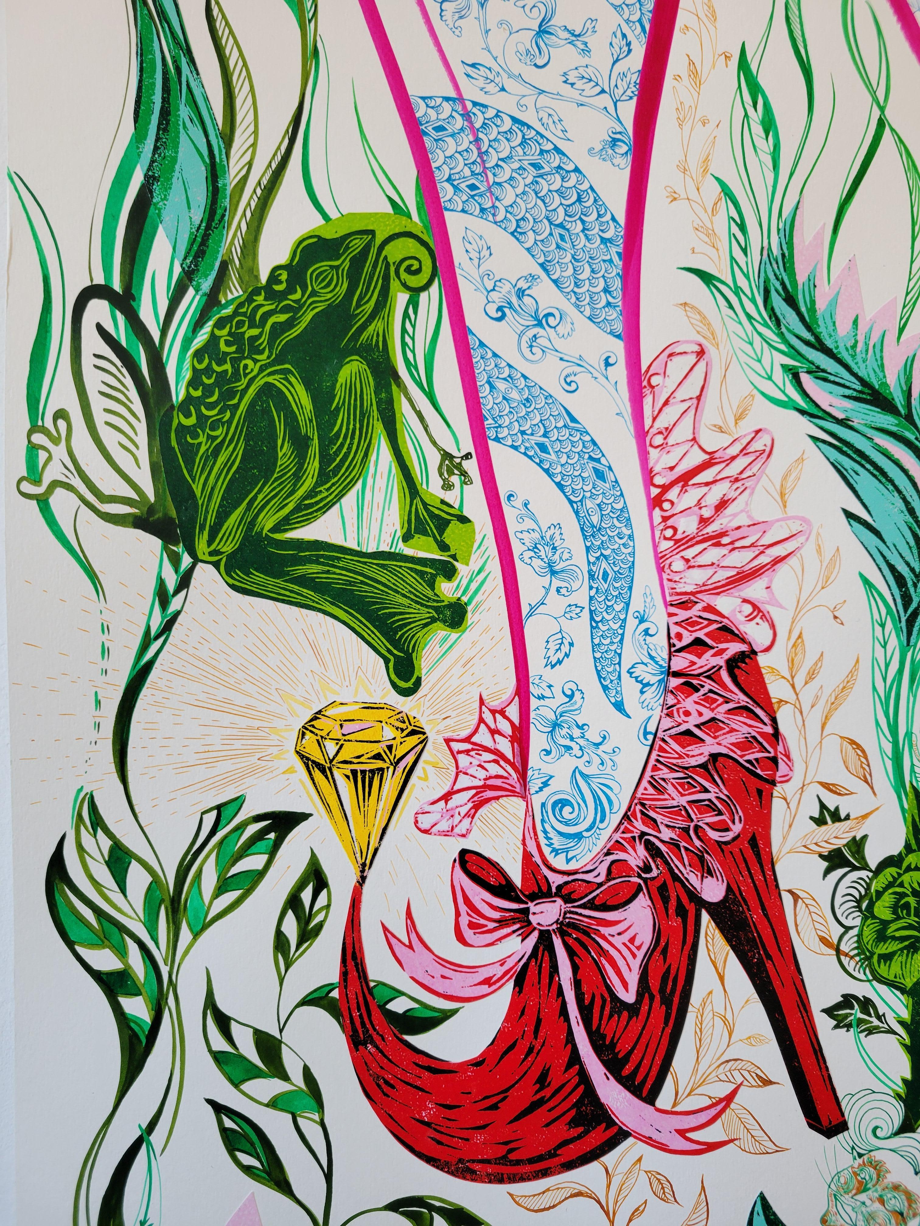 Stampa surrealista su legno Royal College of Art LGBTQ+ Donna Scarpe magiche rosse in vendita 3