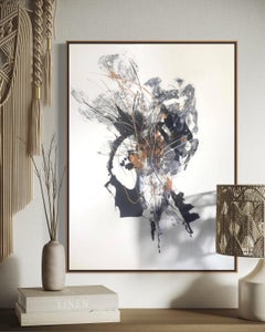 Abstract Mixed Media Map Composition in Black, Ochre, and Charcoal Tones Modern