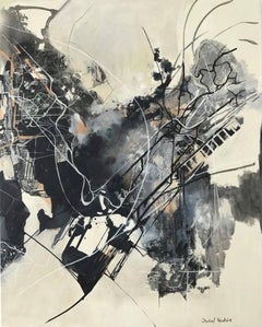 Contemporary Abstract Urban Map Mixed Media Painting, Acrylic on Canvas, 2017