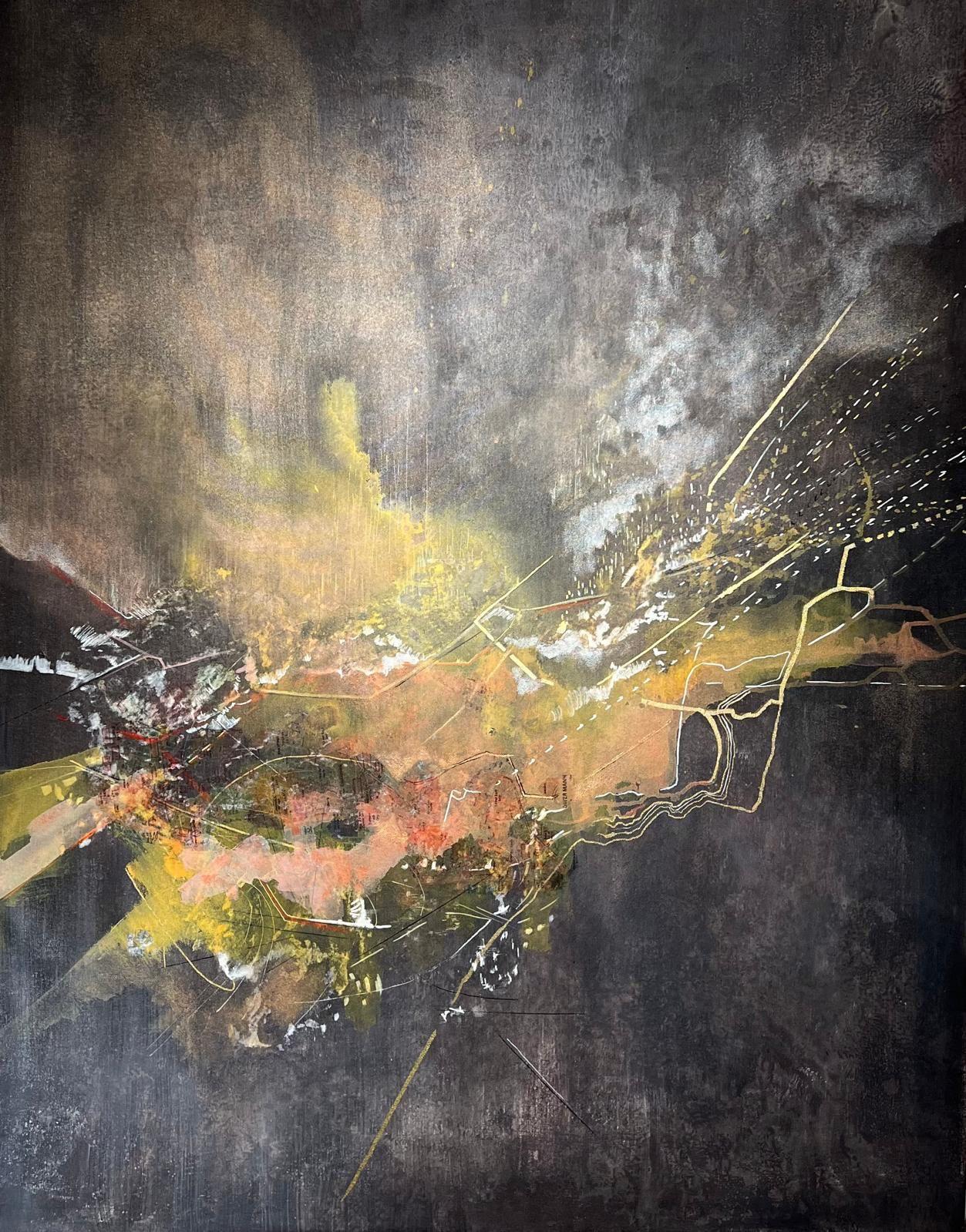 Contemporary Blue Yellow Abstract Mixed Media Painting by Isabel Turban