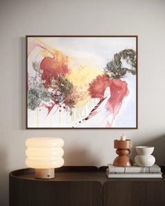 Contemporary Mixed Media Abstract Painting in Red, Ochre, and Neutral Tones